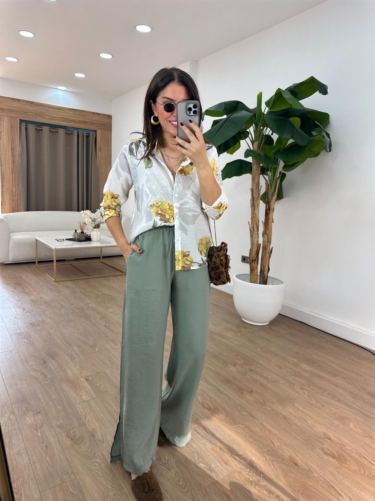 Beli Lastikli Bol Paça Pantolon - Haki