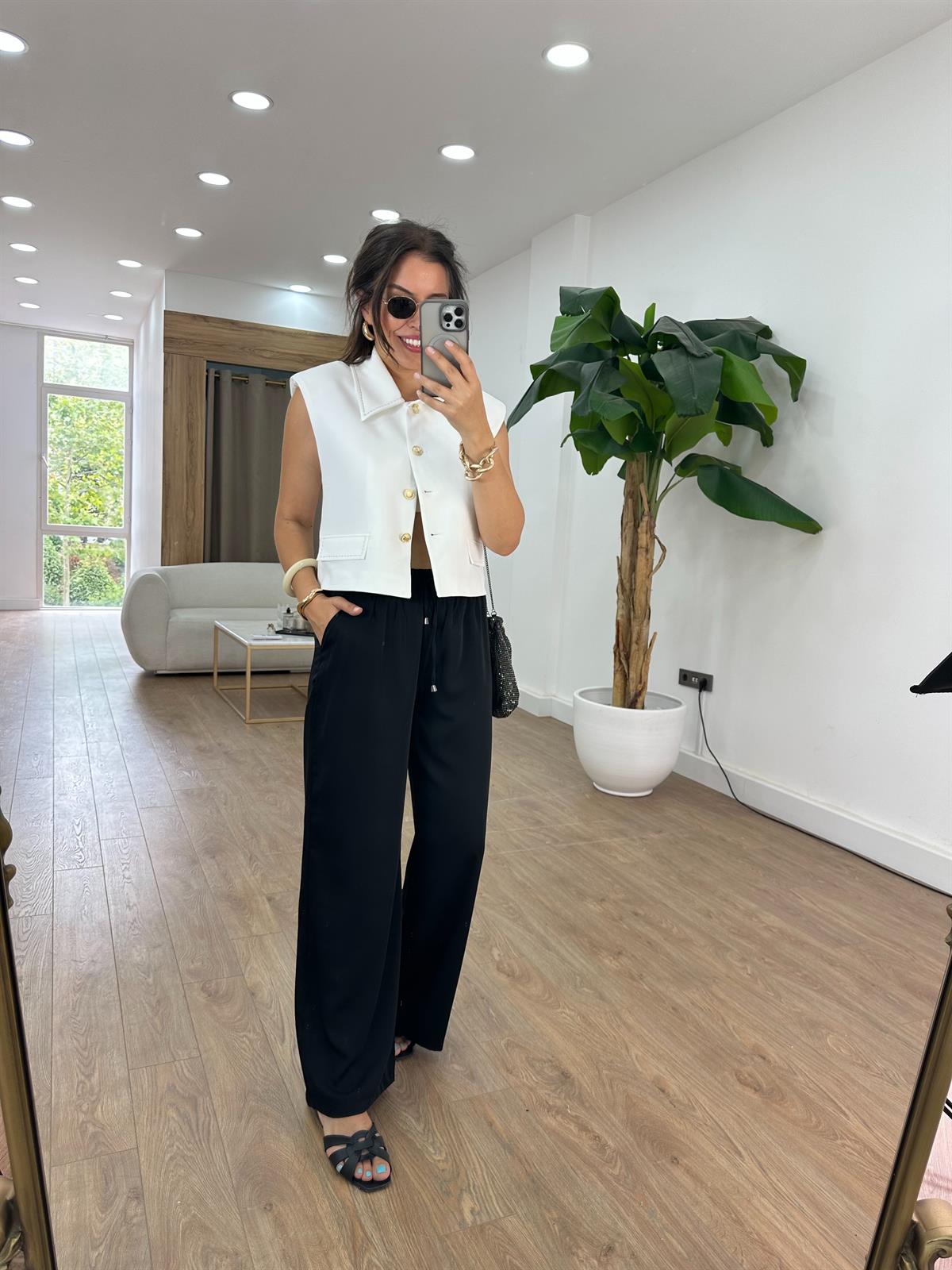 Beli Lastikli Bol Paça Pantolon - Siyah