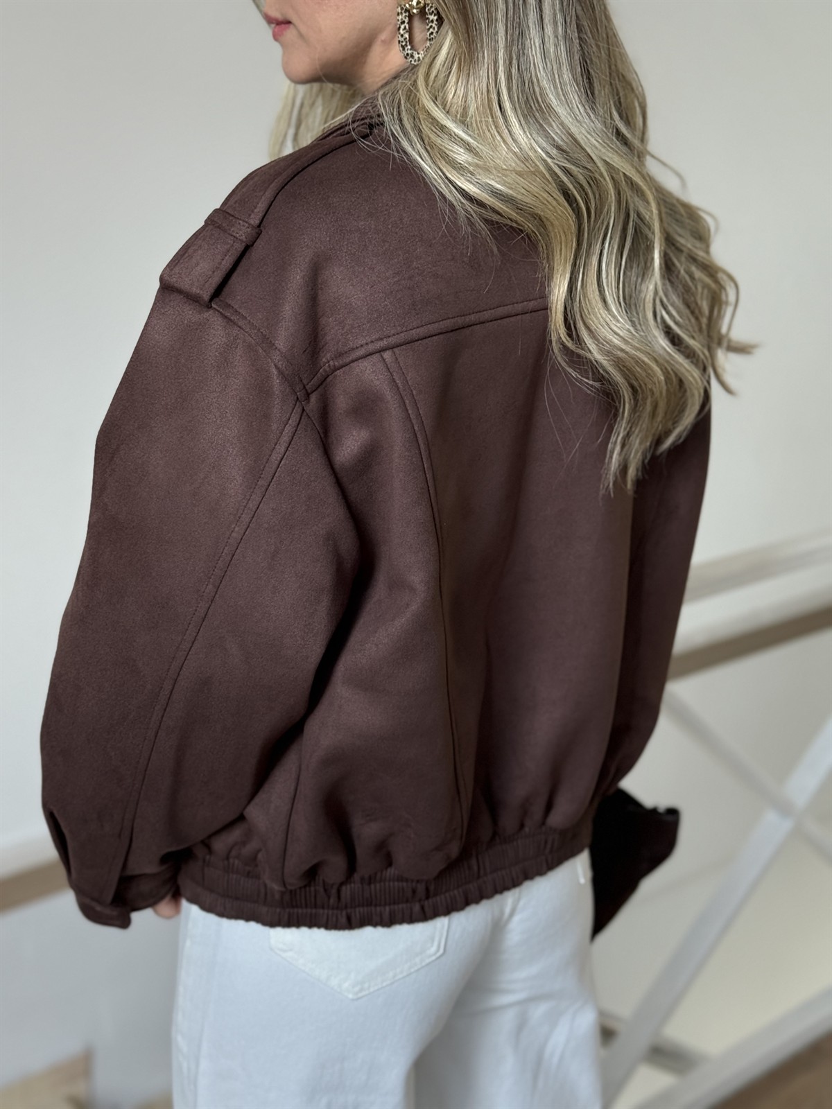 Beli Lastikli Cepli Bomber Süet Ceket - Kahverengi