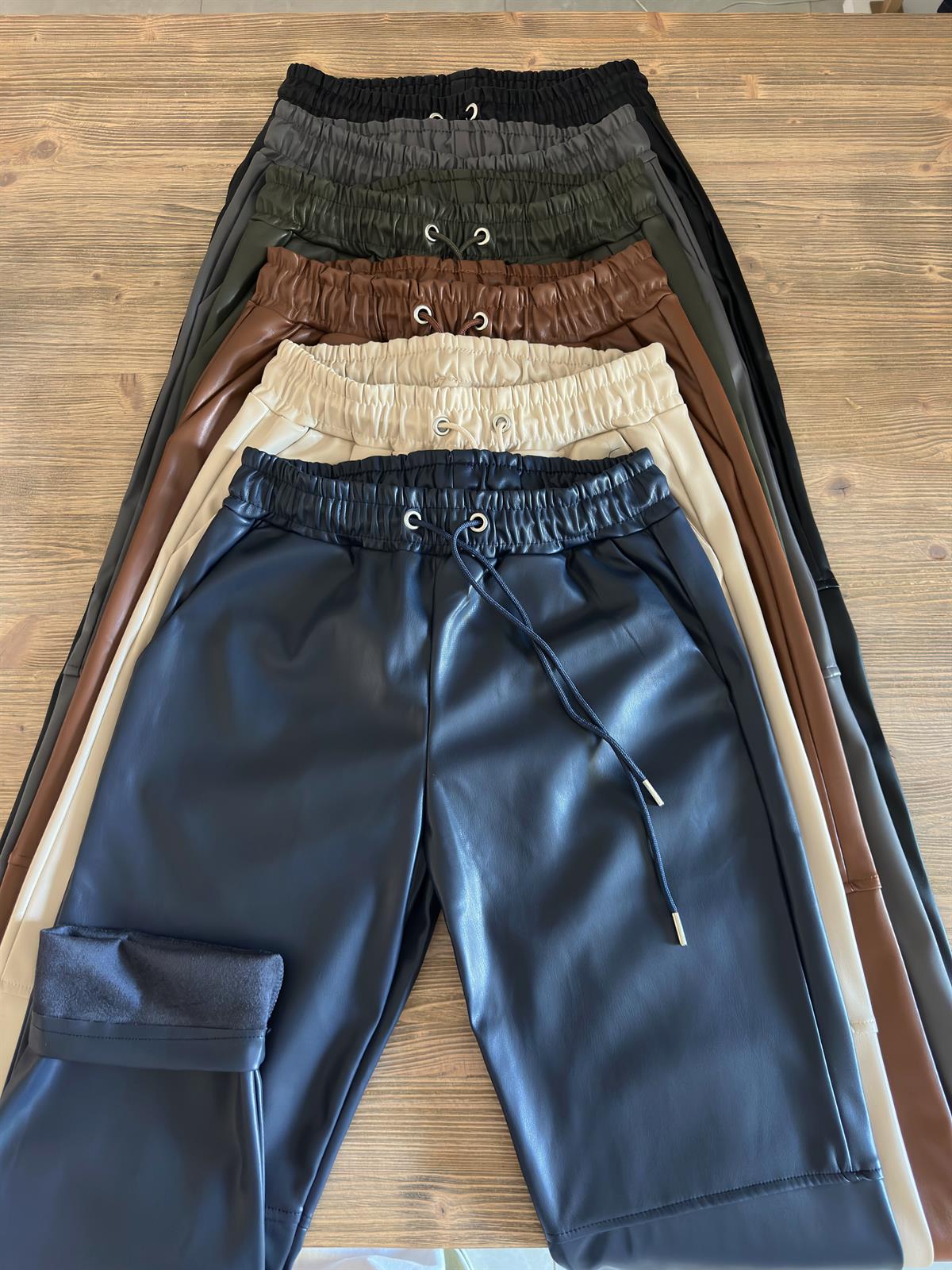 Beli Lastikli Deri Havuç Pantolon - Lacivert