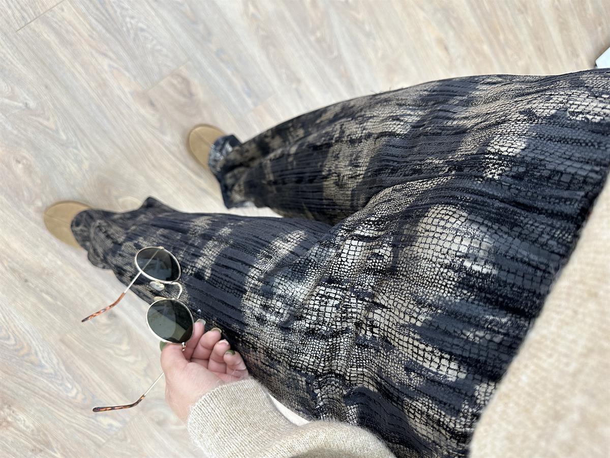 Beli Lastikli Desenli Pantolon-Bej