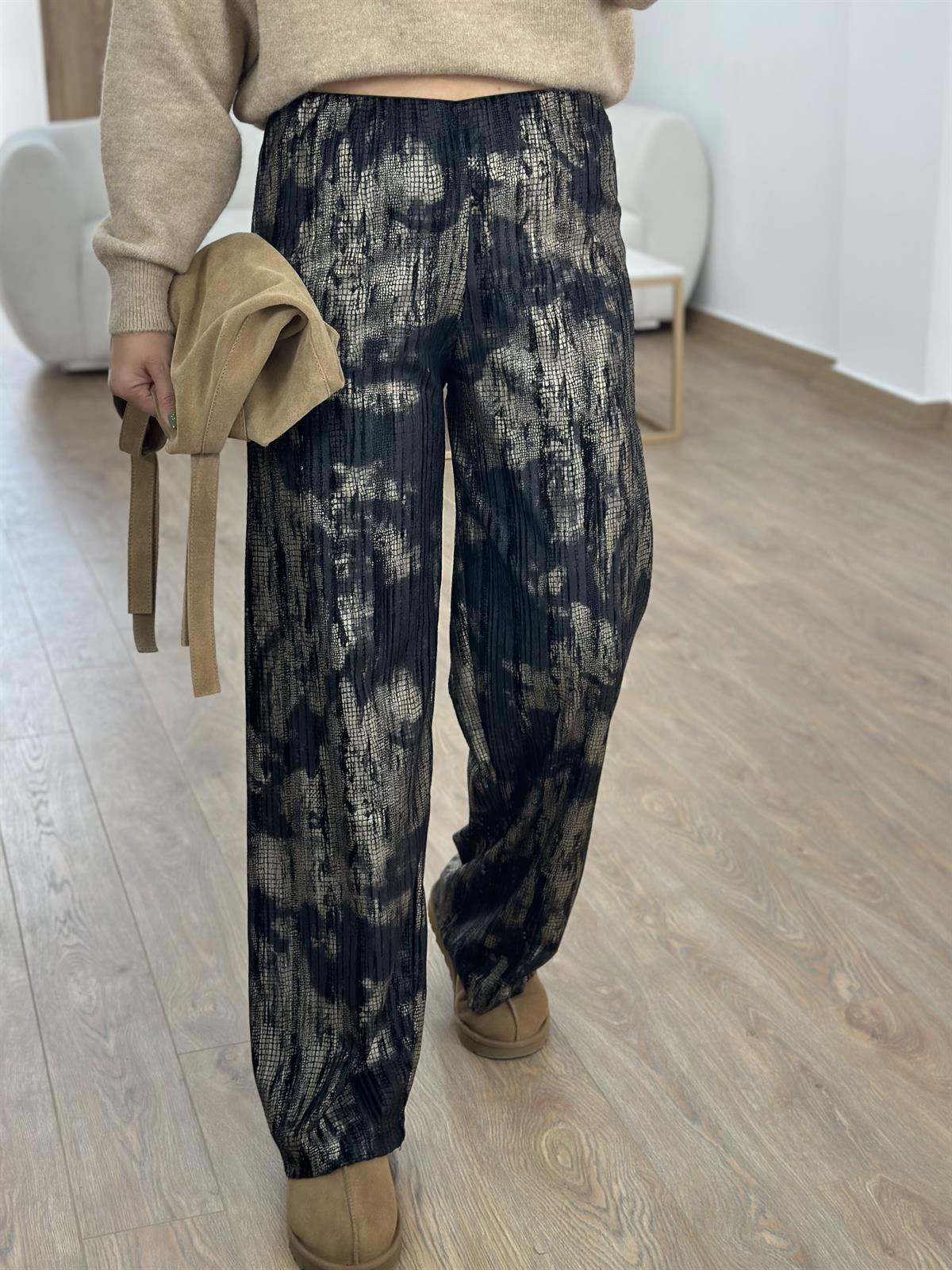 Beli Lastikli Desenli Pantolon-Bej