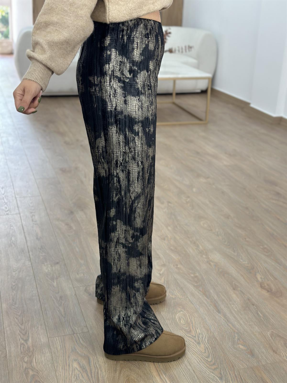 Beli Lastikli Desenli Pantolon-Bej