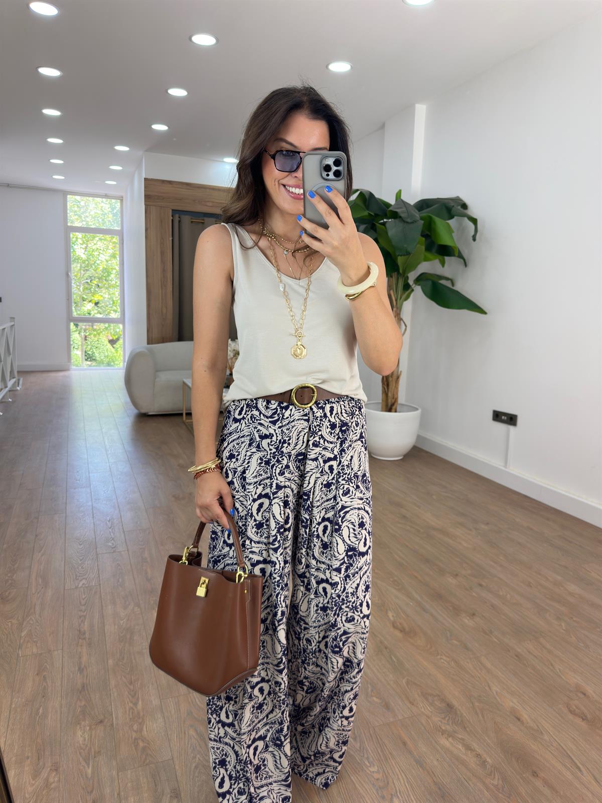 Beli Lastikli Desenli Pantolon - Lacivert