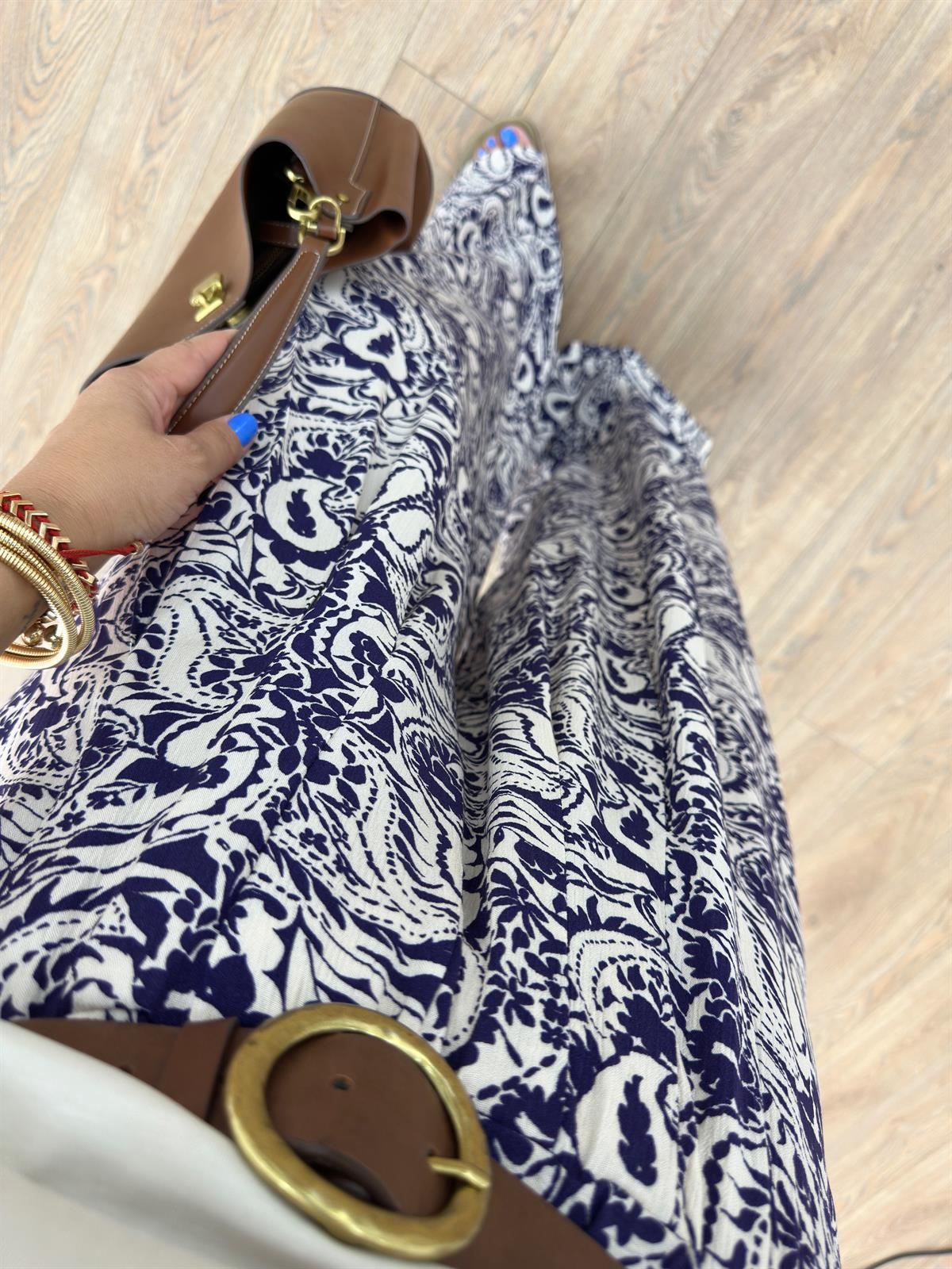 Beli Lastikli Desenli Pantolon - Lacivert