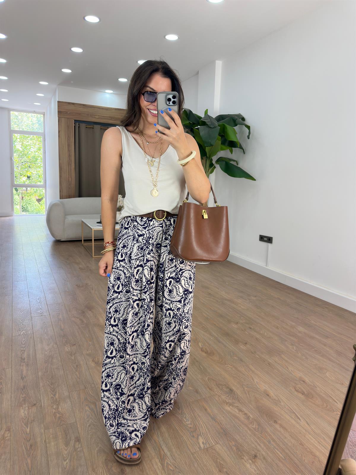 Beli Lastikli Desenli Pantolon - Lacivert