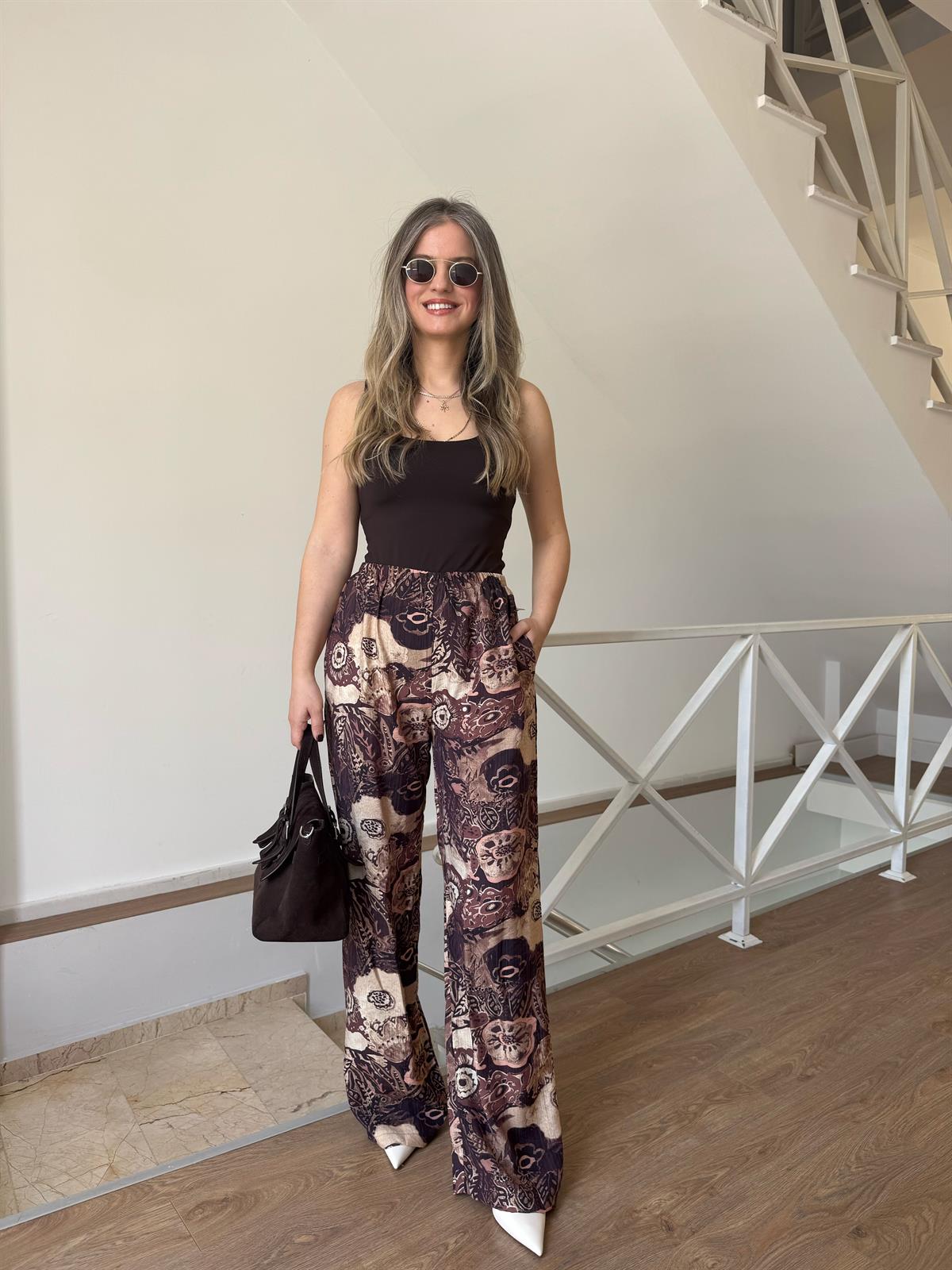 Beli Lastikli Desenli Tiril Pantolon