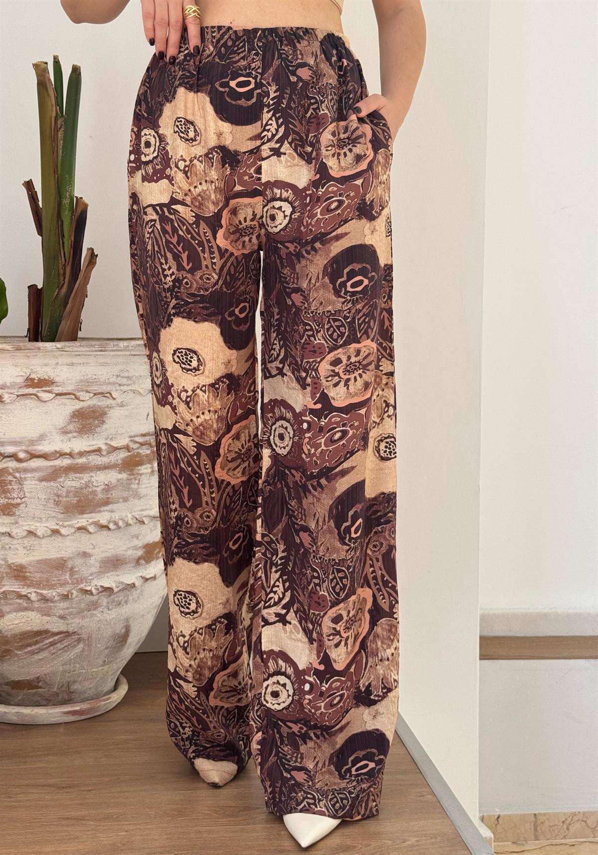 Beli Lastikli Desenli Tiril Pantolon