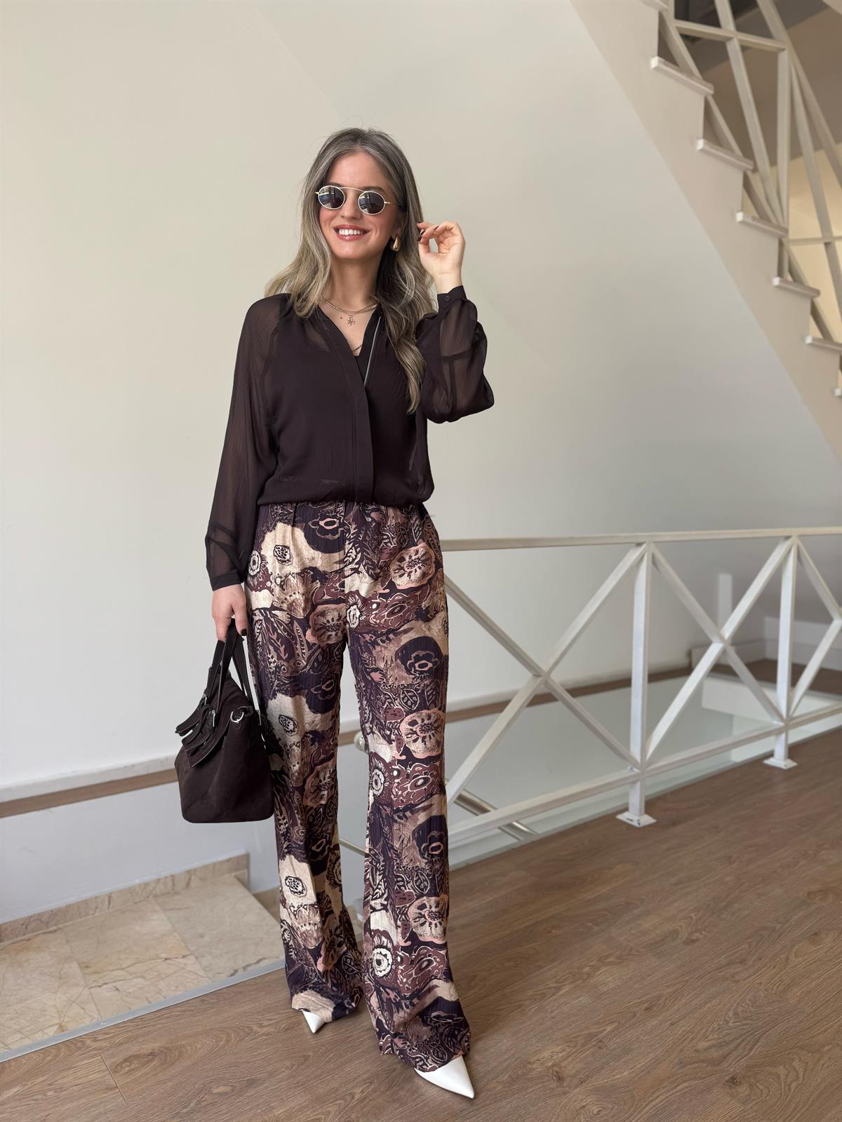 Beli Lastikli Desenli Tiril Pantolon