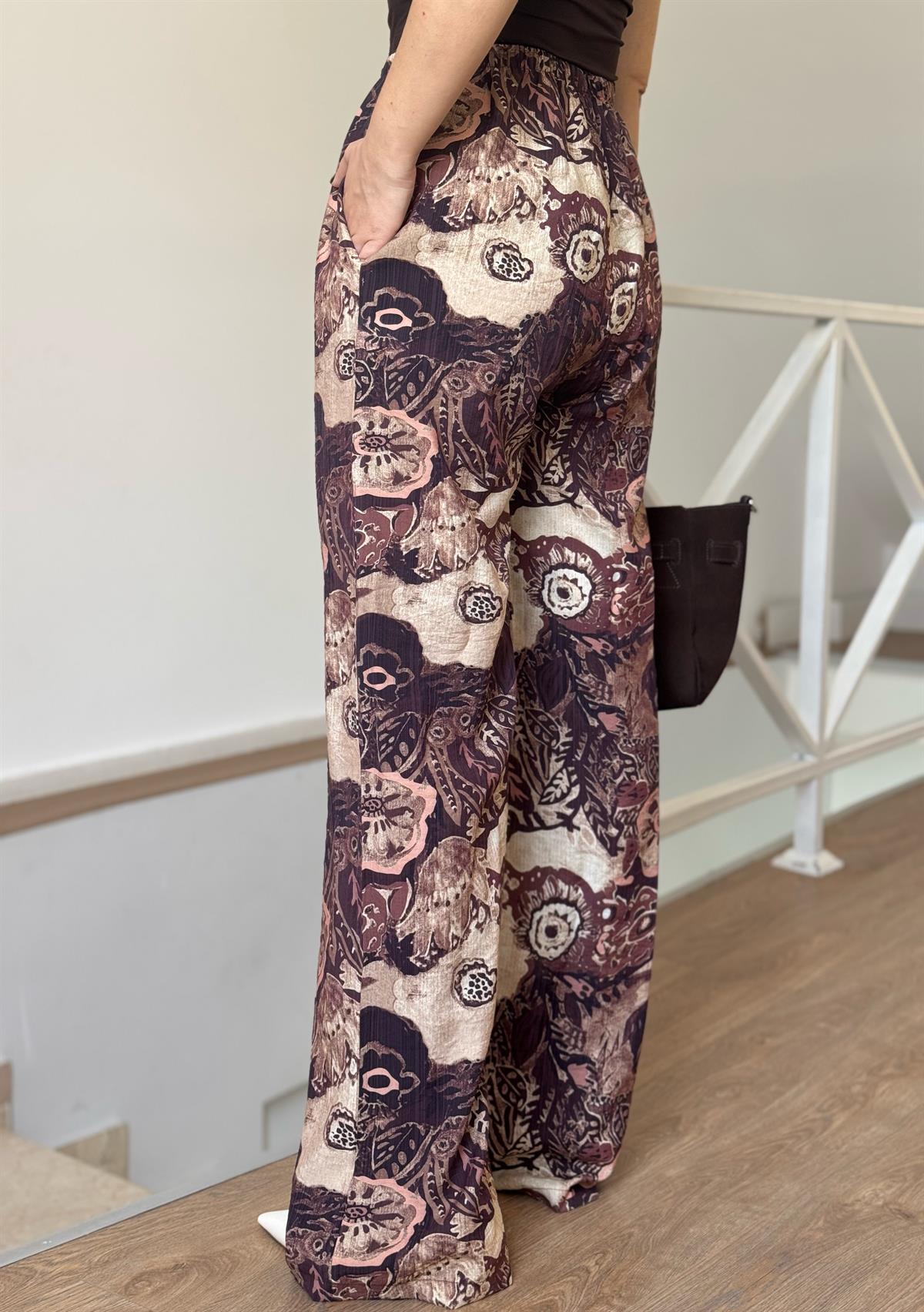 Beli Lastikli Desenli Tiril Pantolon