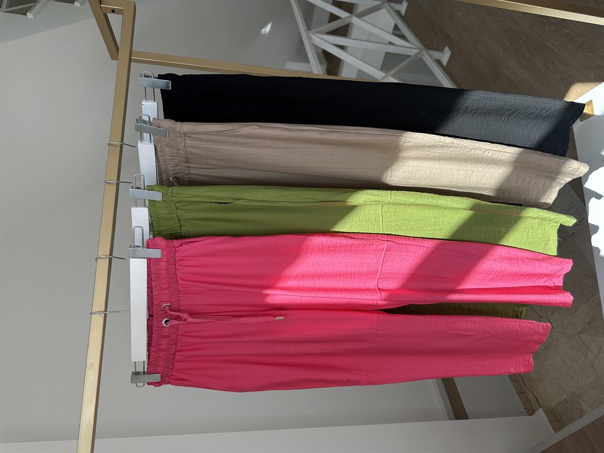 Beli Lastikli Dikiş Detay Havuç Pantolon Fuşya