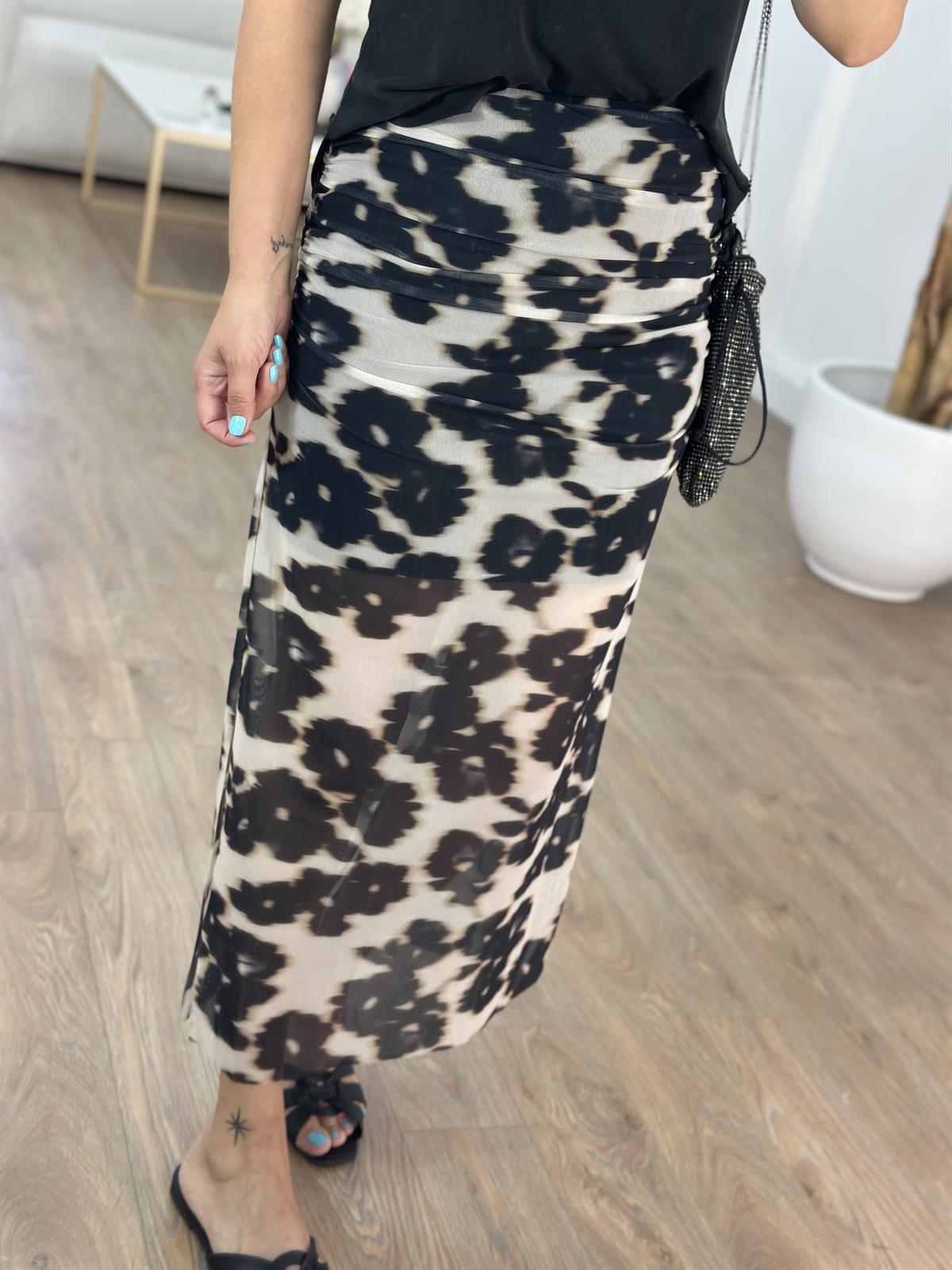 Beli Lastikli Drapeli Midi Etek 