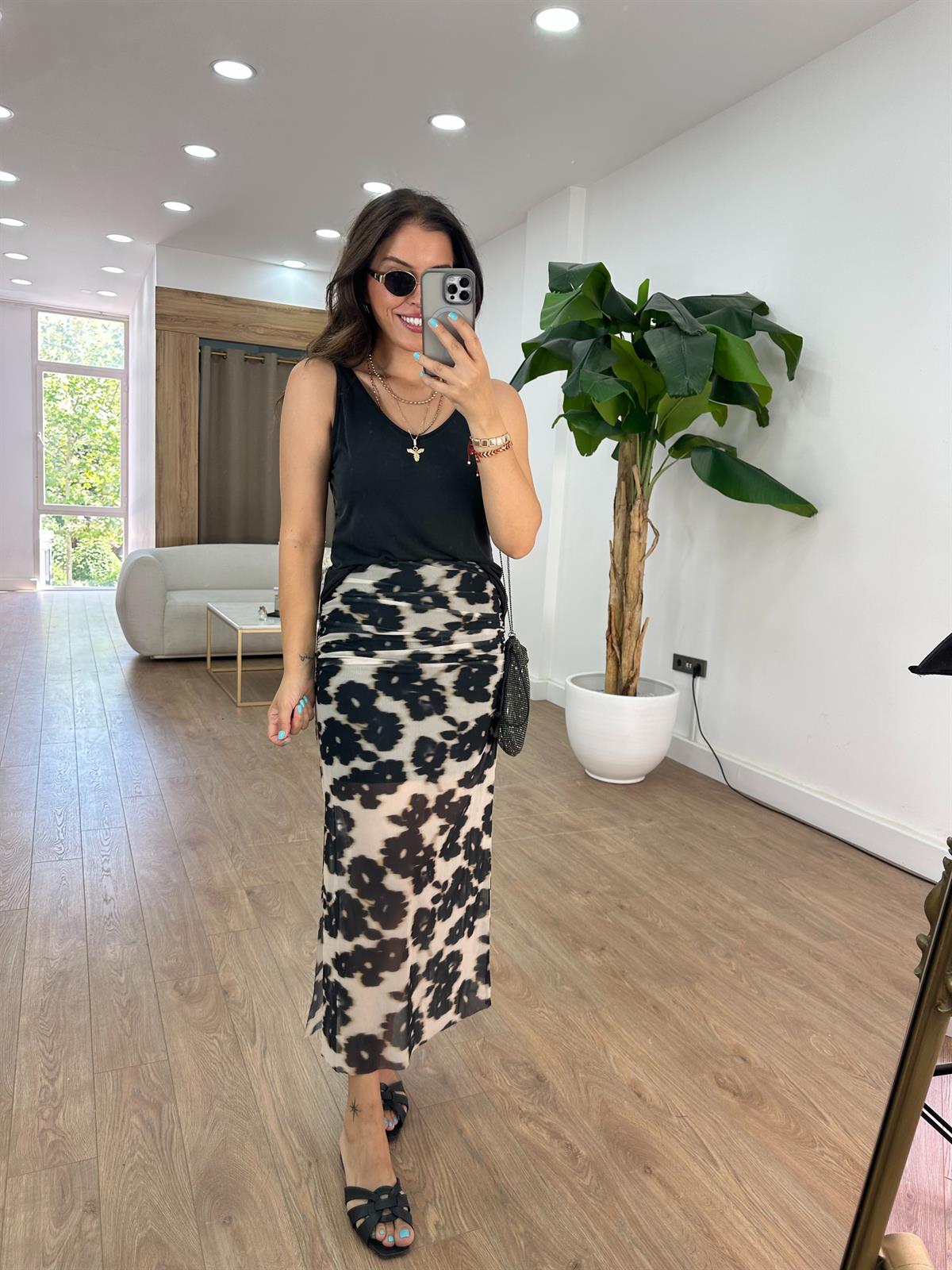 Beli Lastikli Drapeli Midi Etek 