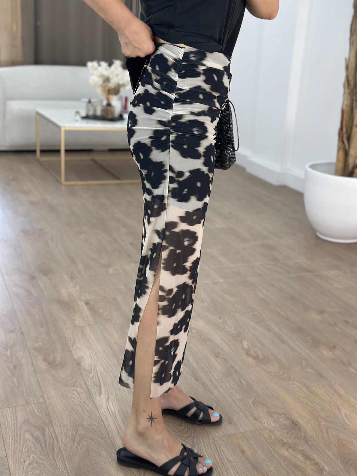 Beli Lastikli Drapeli Midi Etek 