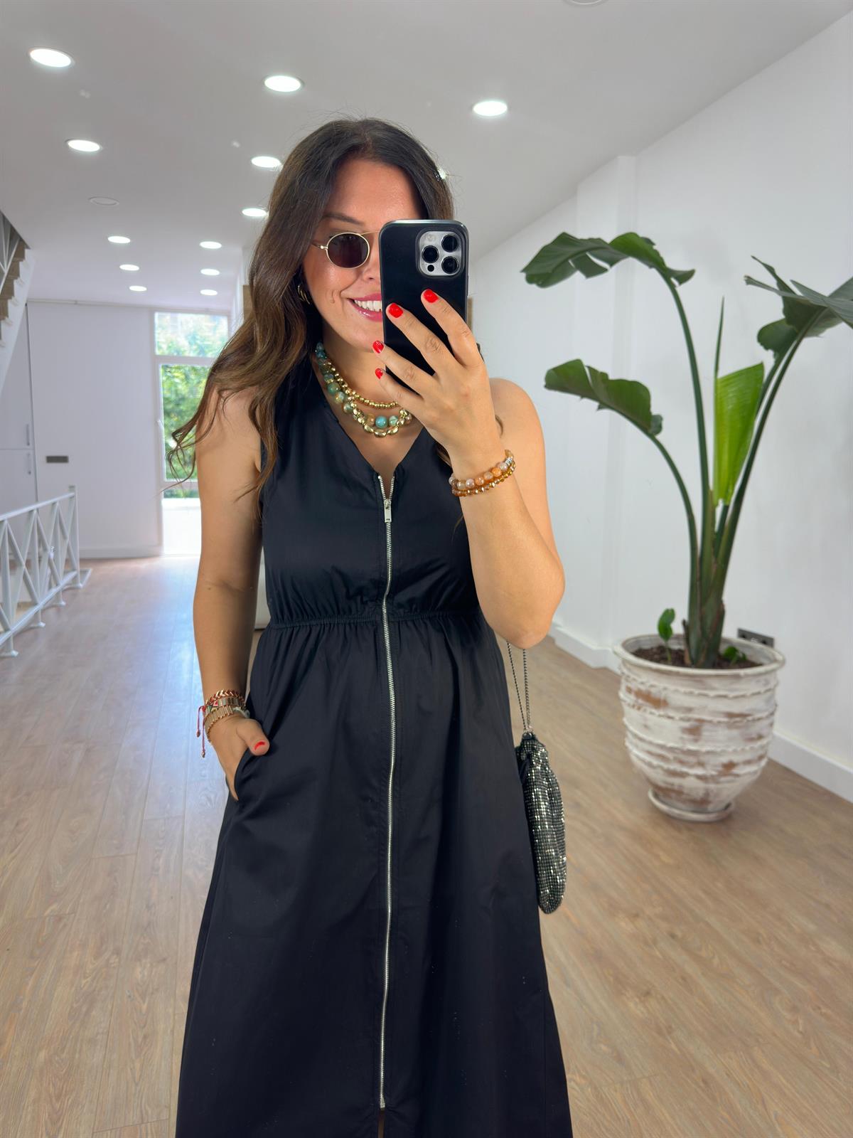 Beli Lastikli Fermuarlı Poplin Elbise