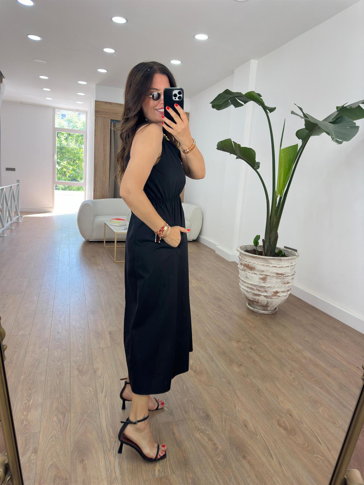 Beli Lastikli Fermuarlı Poplin Elbise