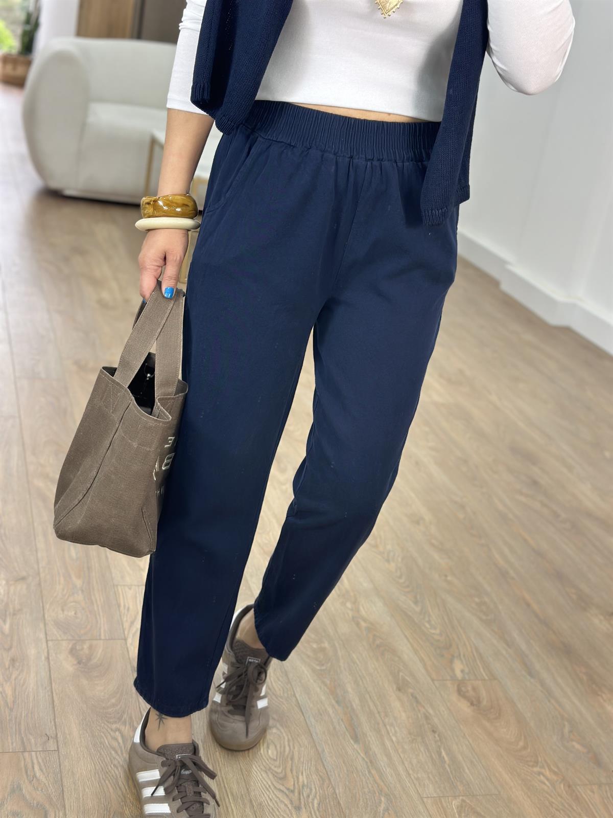 Beli Lastikli Gabardin Havuç Pantolon - Lacivert