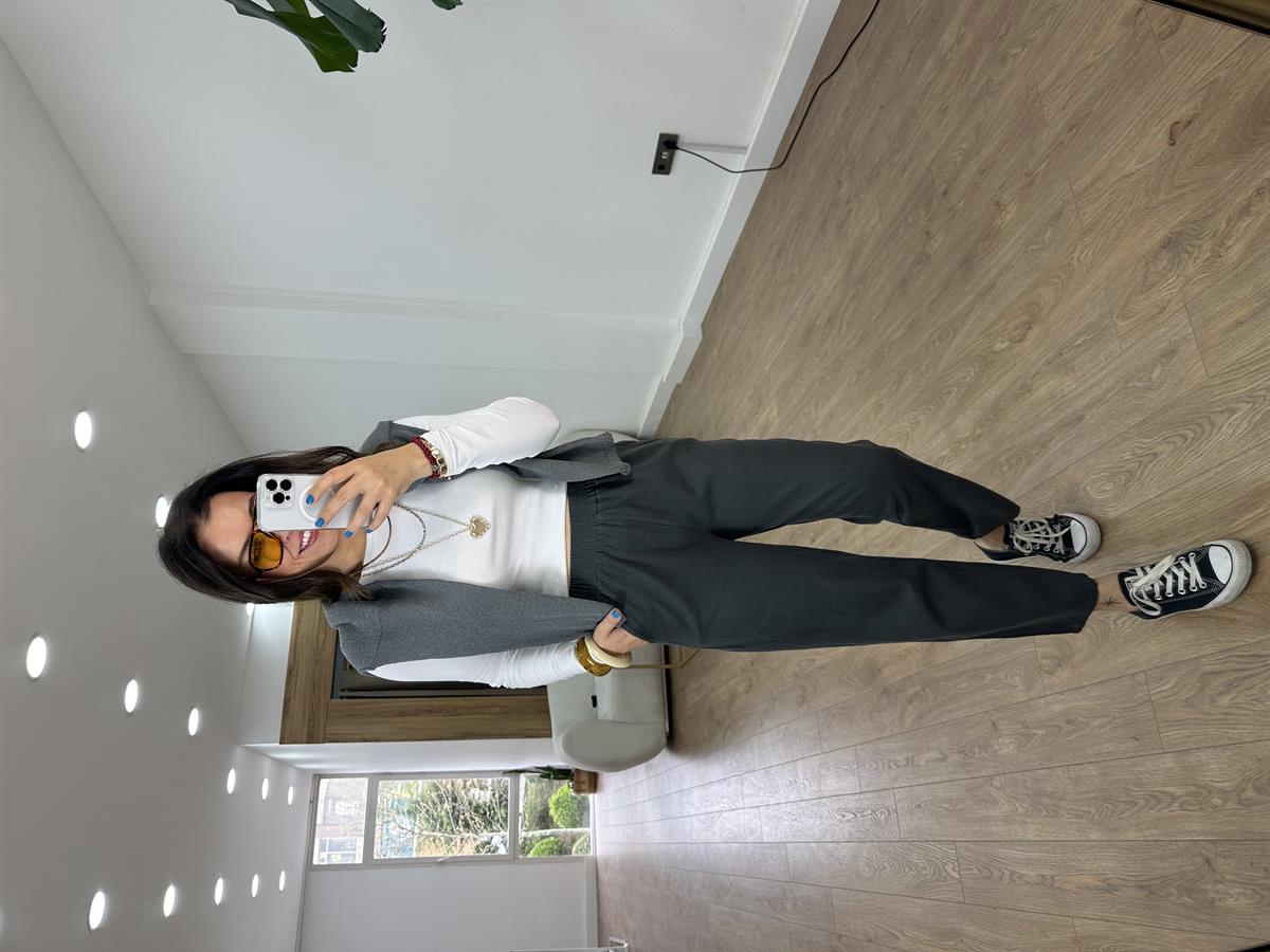 Beli Lastikli Gabardin Havuç Pantolon - Antrasit