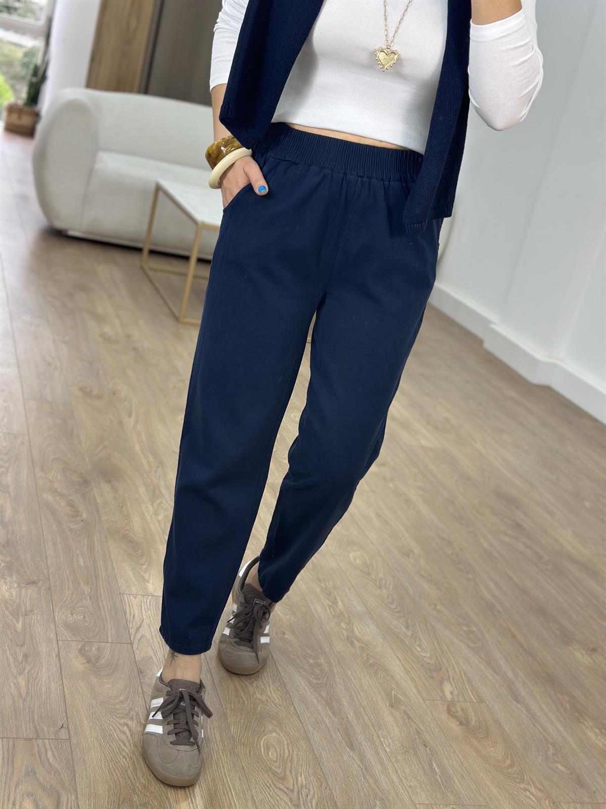 Beli Lastikli Gabardin Havuç Pantolon - Lacivert