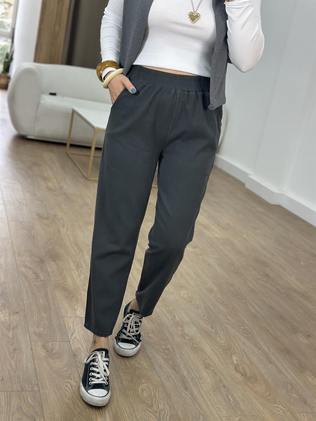 Beli Lastikli Gabardin Havuç Pantolon - Antrasit