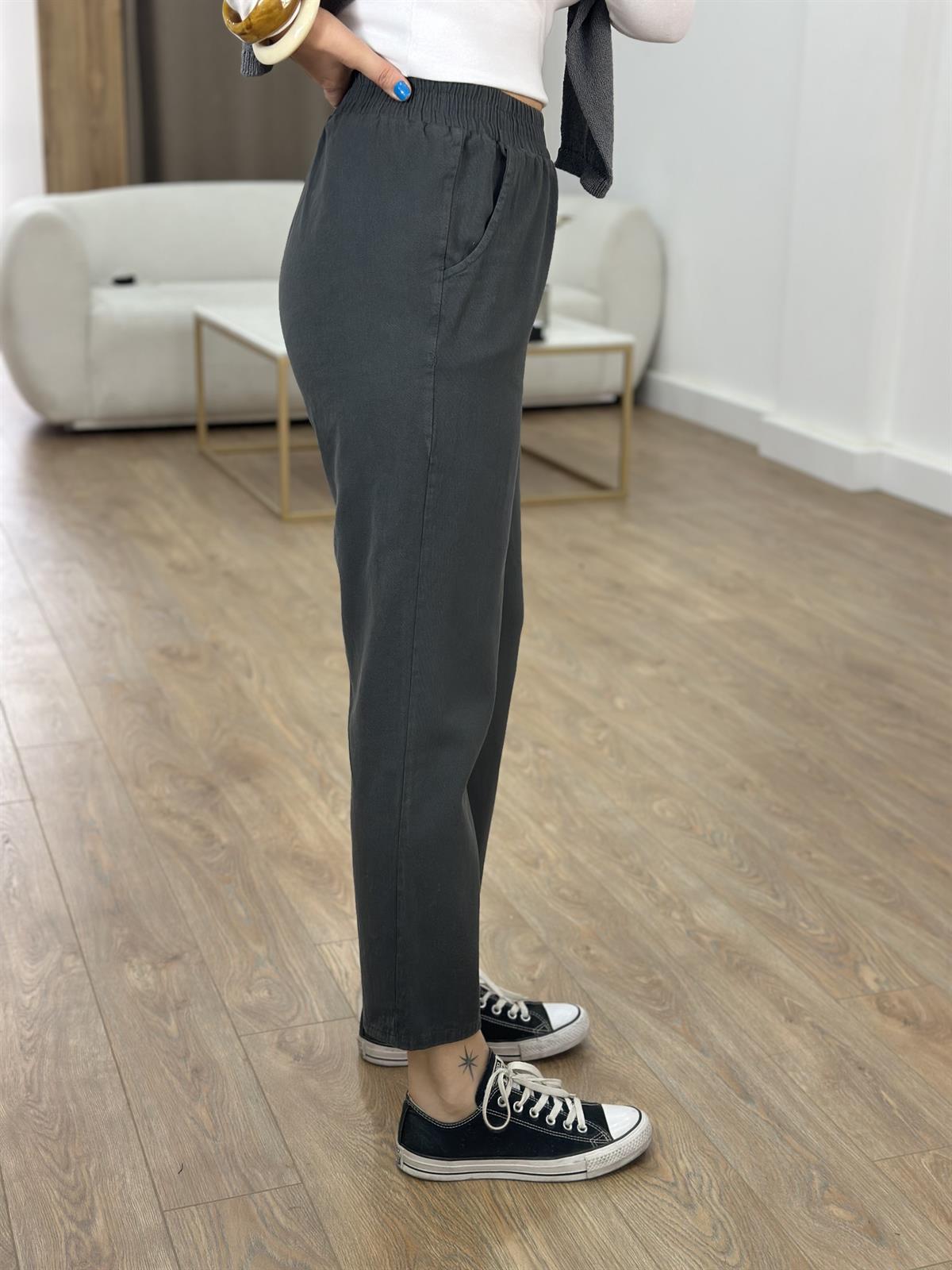 Beli Lastikli Gabardin Havuç Pantolon - Antrasit