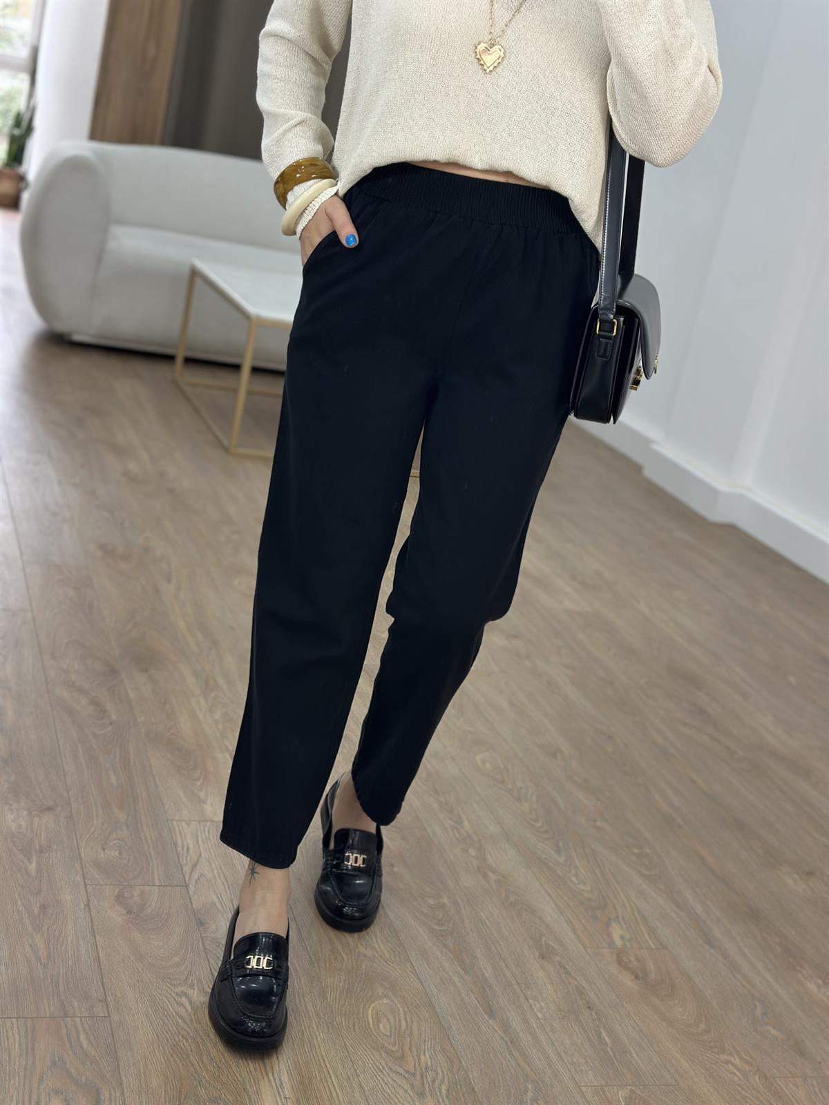 Beli Lastikli Gabardin Havuç Pantolon - Siyah