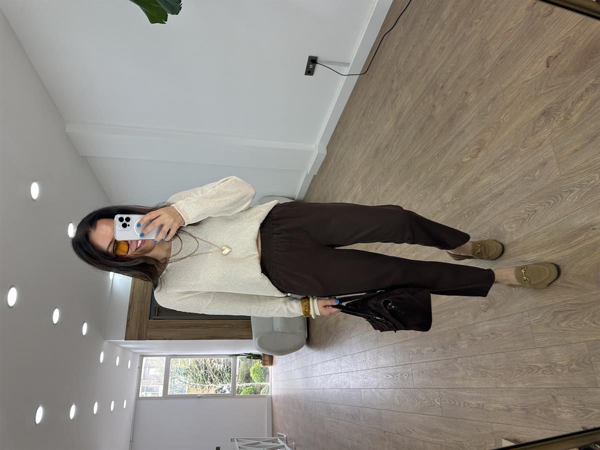 Beli Lastikli Gabardin Havuç Pantolon - Kahverengi