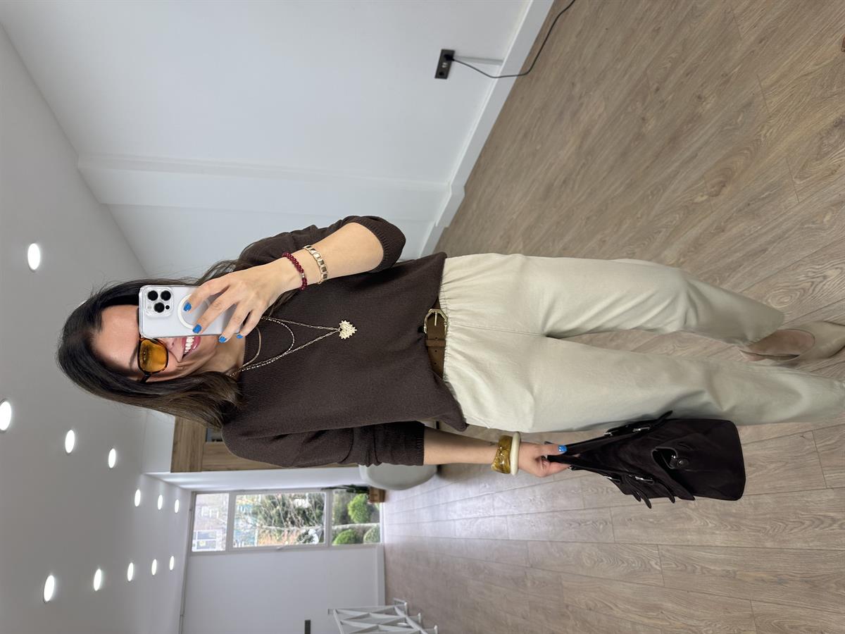 Beli Lastikli Gabardin Havuç Pantolon - Taş