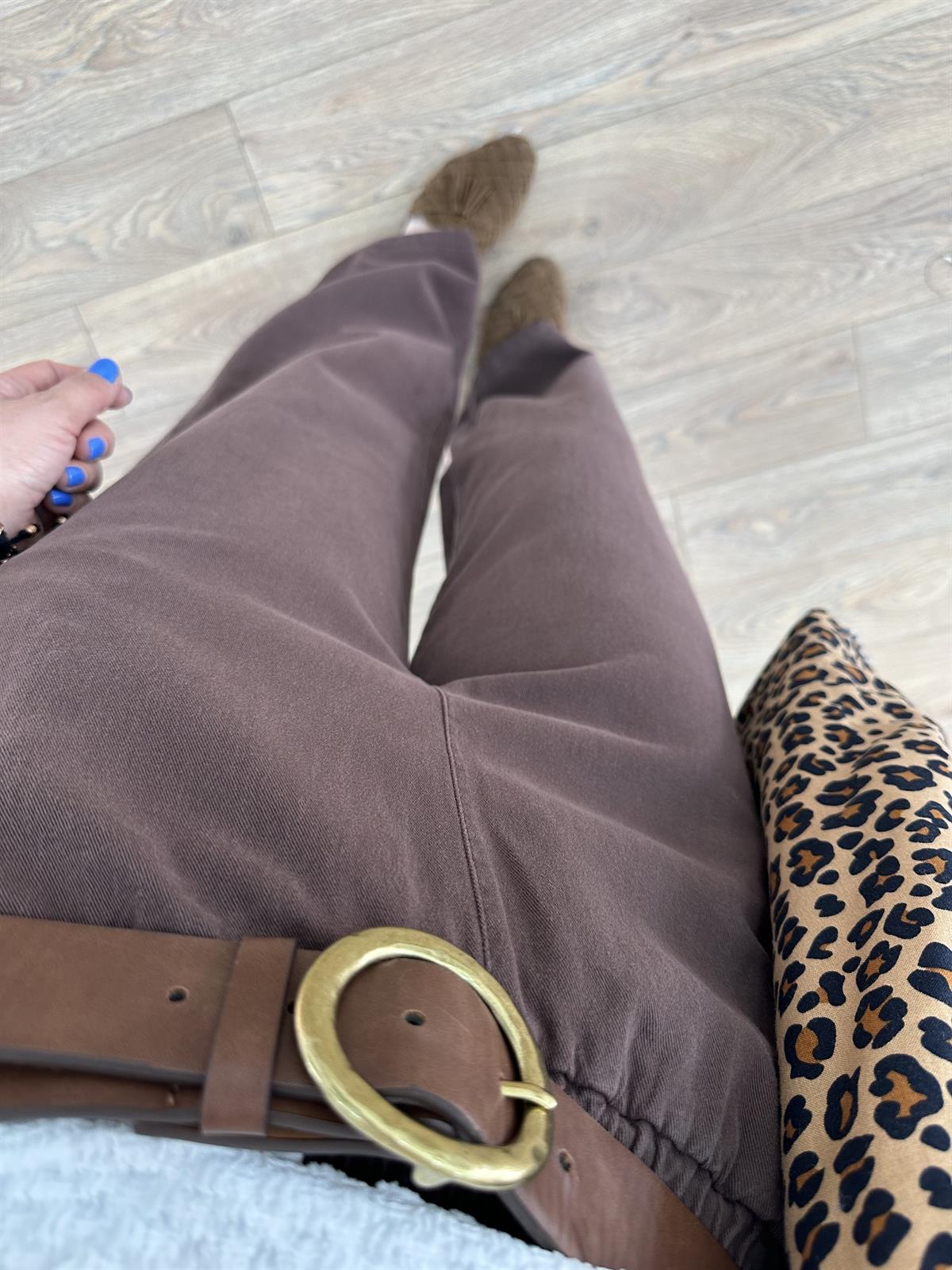 Beli Lastikli Gabardin Pantolon - Kahverengi