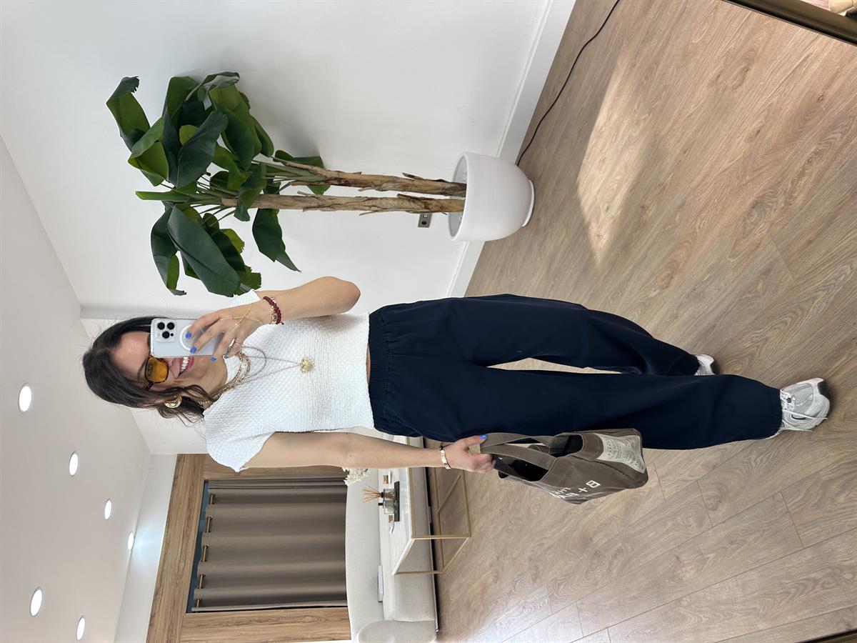 Beli Lastikli Gabardin Pantolon - Lacivert