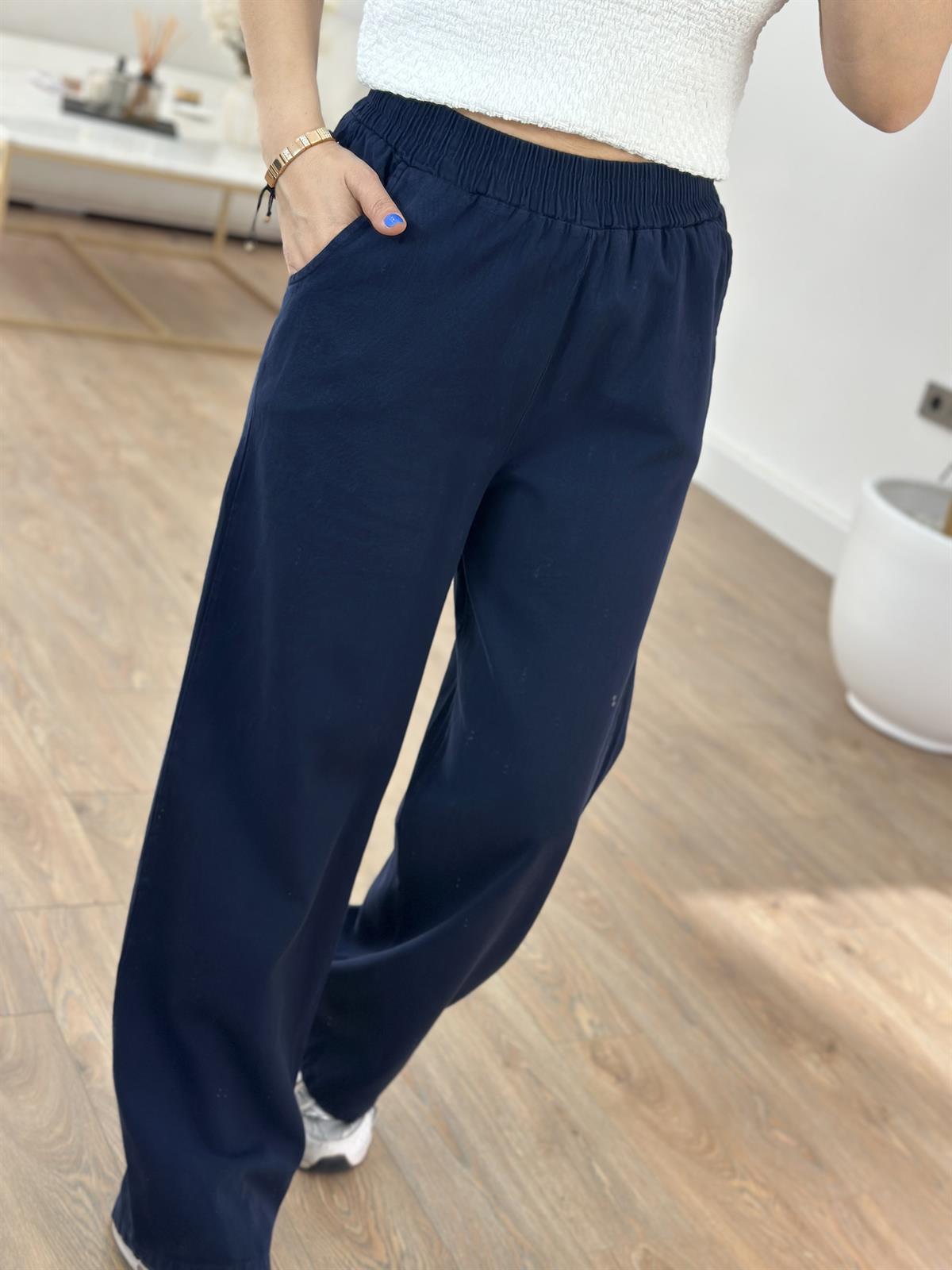 Beli Lastikli Gabardin Pantolon - Lacivert