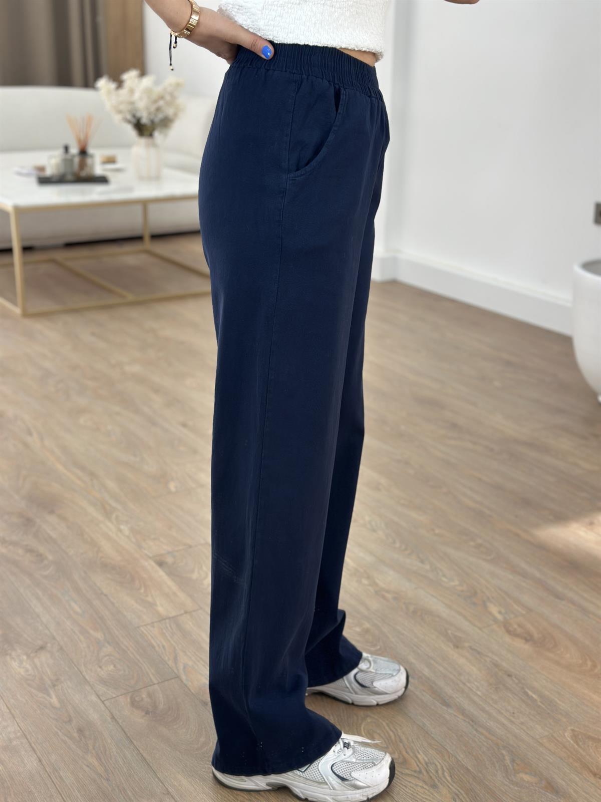 Beli Lastikli Gabardin Pantolon - Lacivert