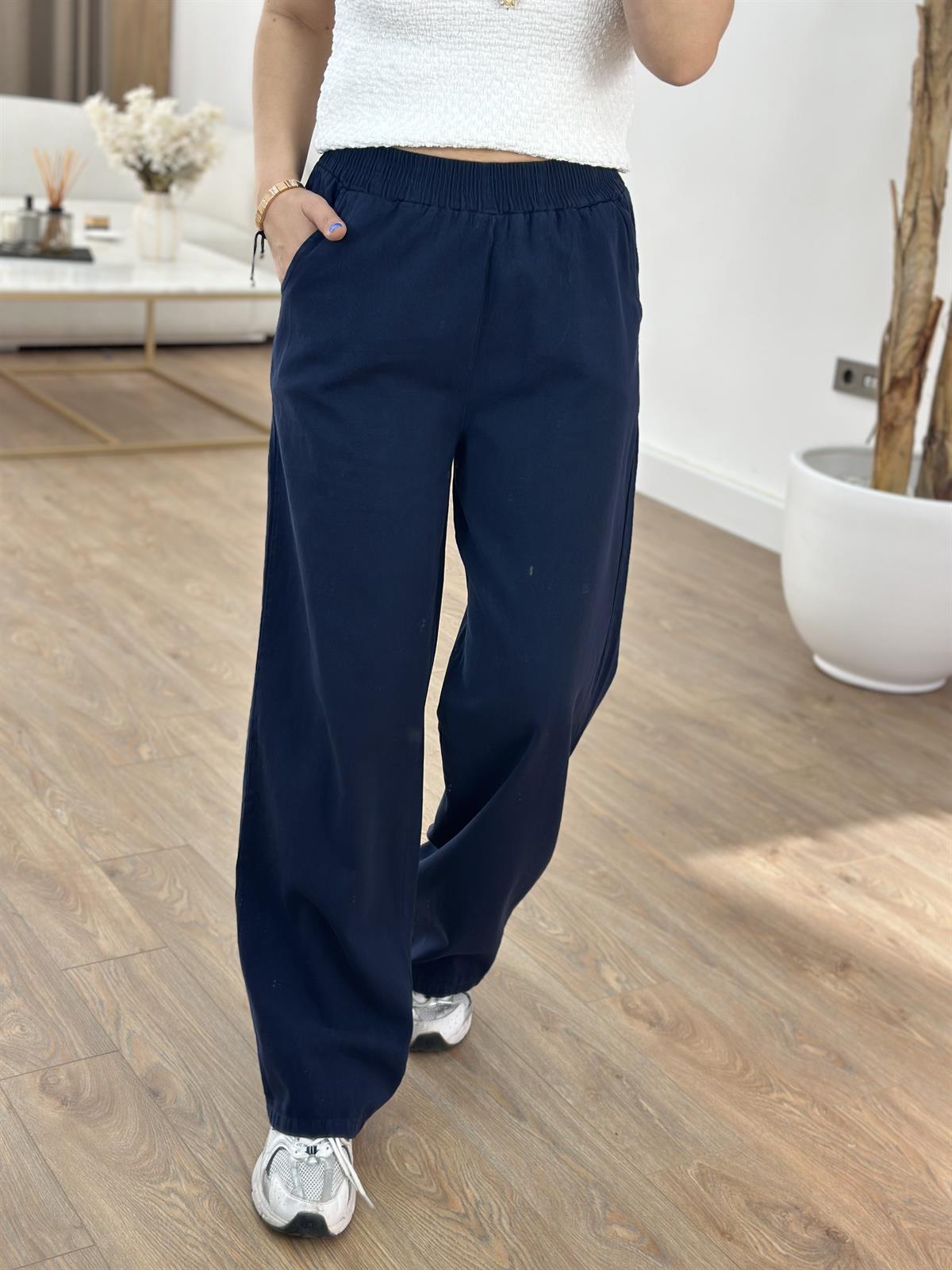 Beli Lastikli Gabardin Pantolon - Lacivert
