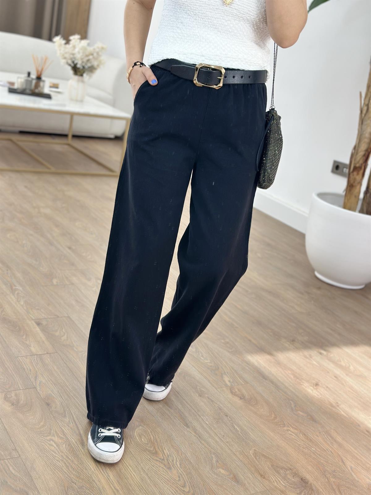 Beli Lastikli Gabardin Pantolon - Siyah