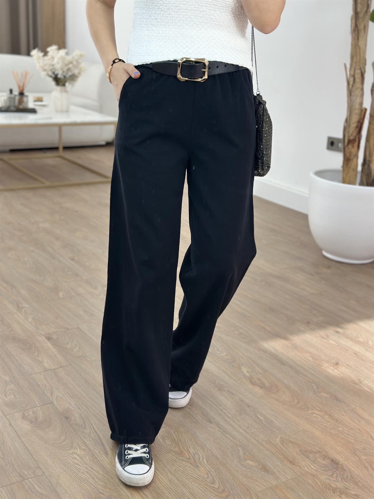 Beli Lastikli Gabardin Pantolon - Siyah