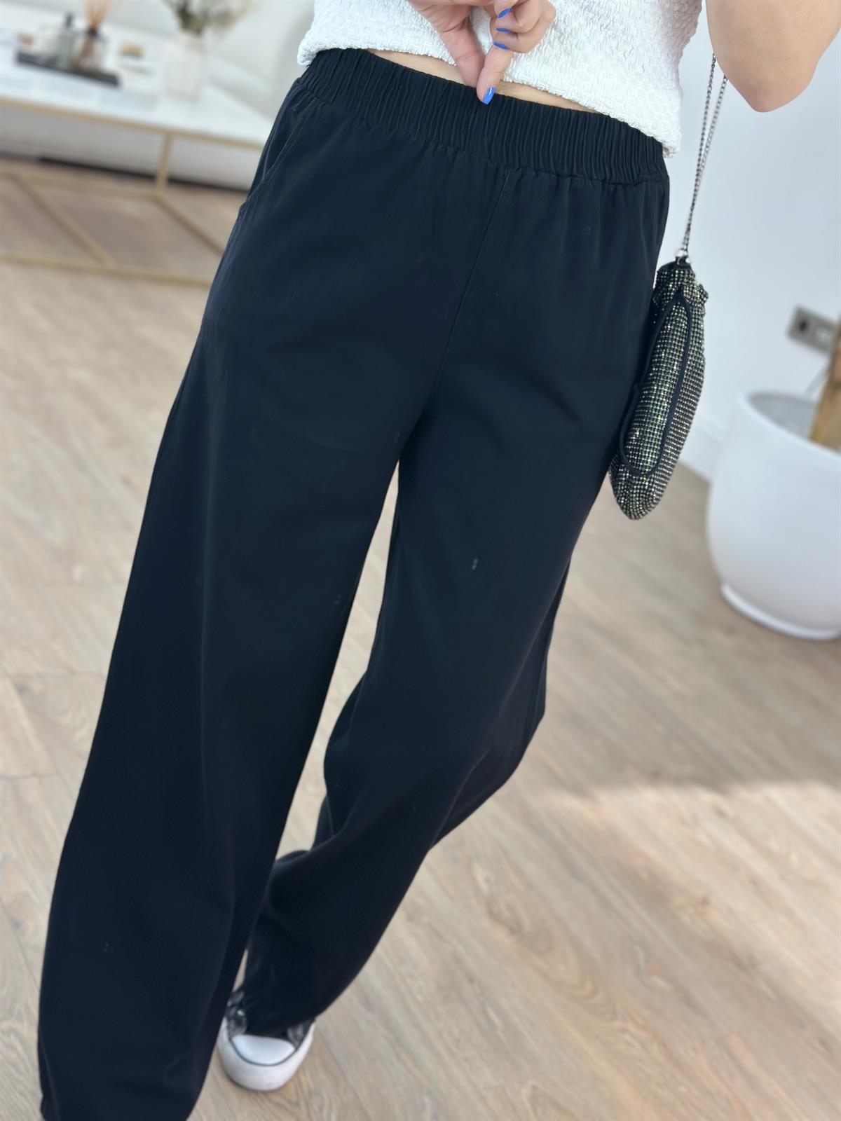 Beli Lastikli Gabardin Pantolon - Siyah