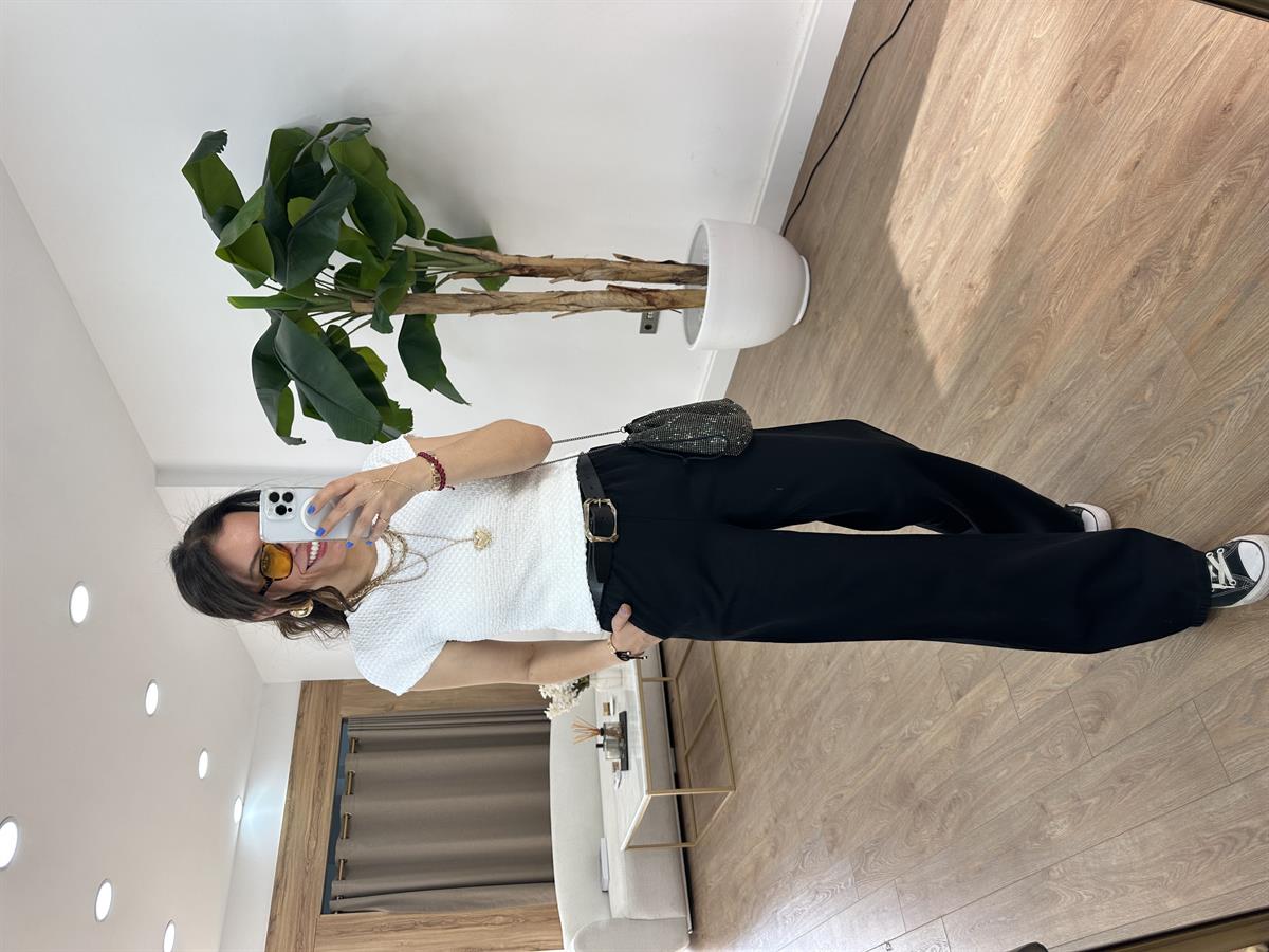 Beli Lastikli Gabardin Pantolon - Siyah