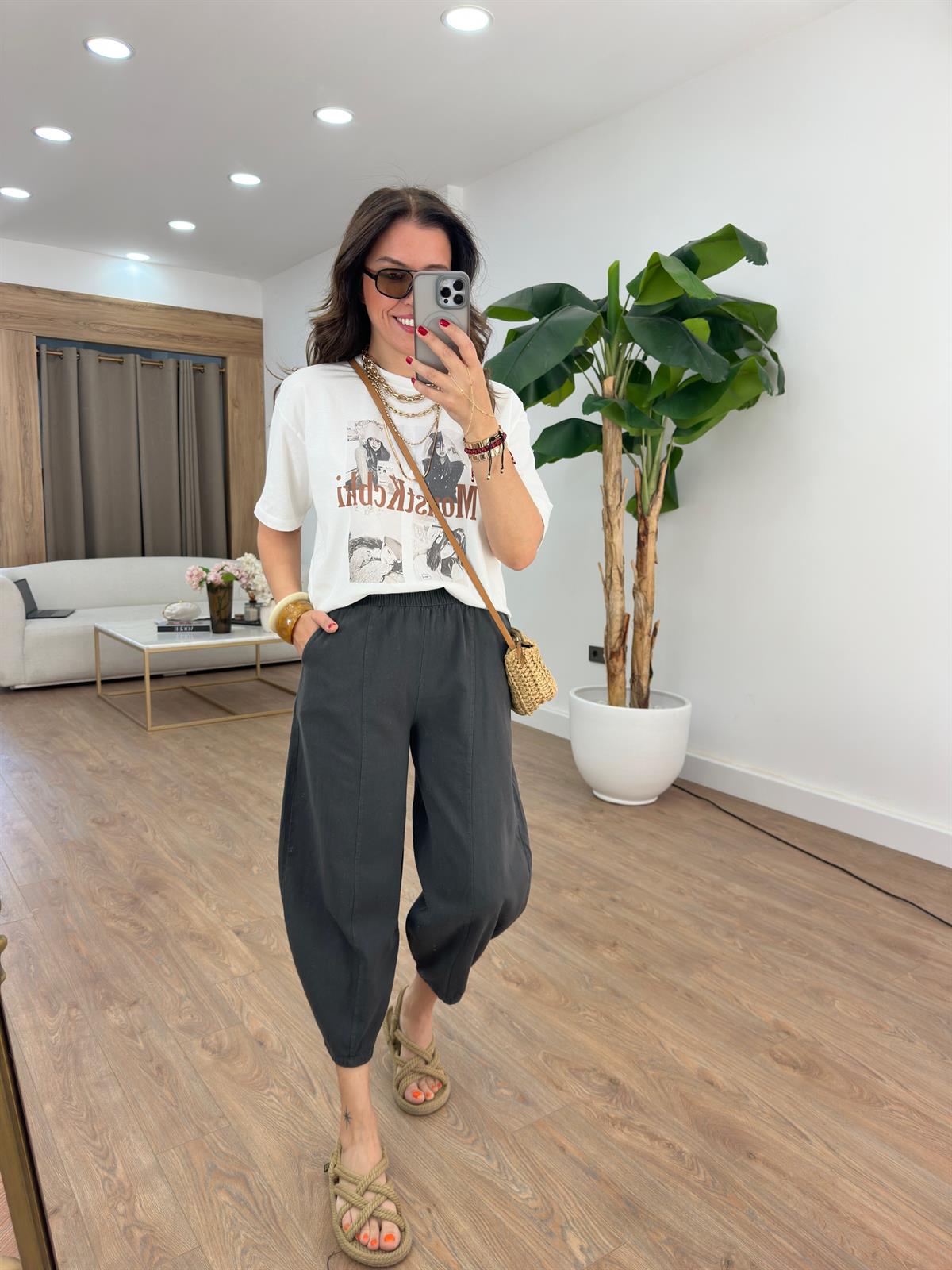 Beli Lastikli Gabardin Şalvar Pantolon - Antrasit