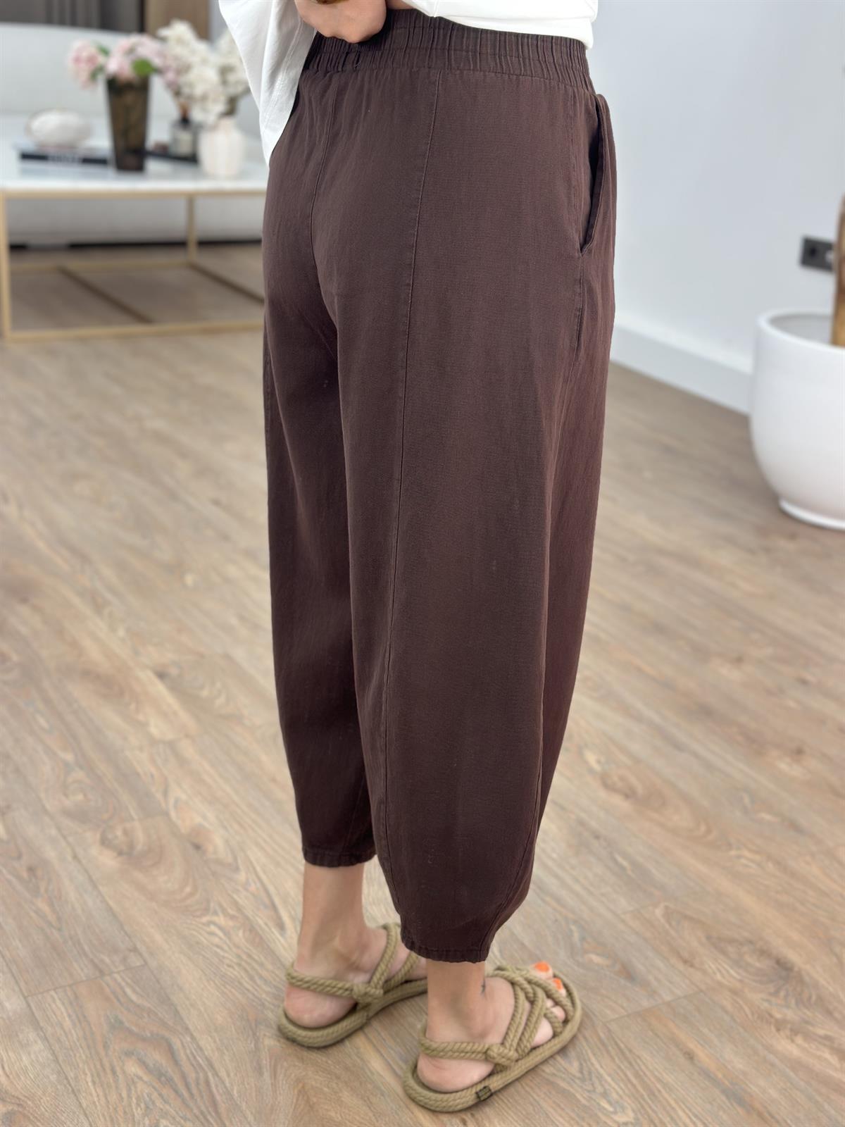 Beli Lastikli Gabardin Şalvar Pantolon - Kahverengi