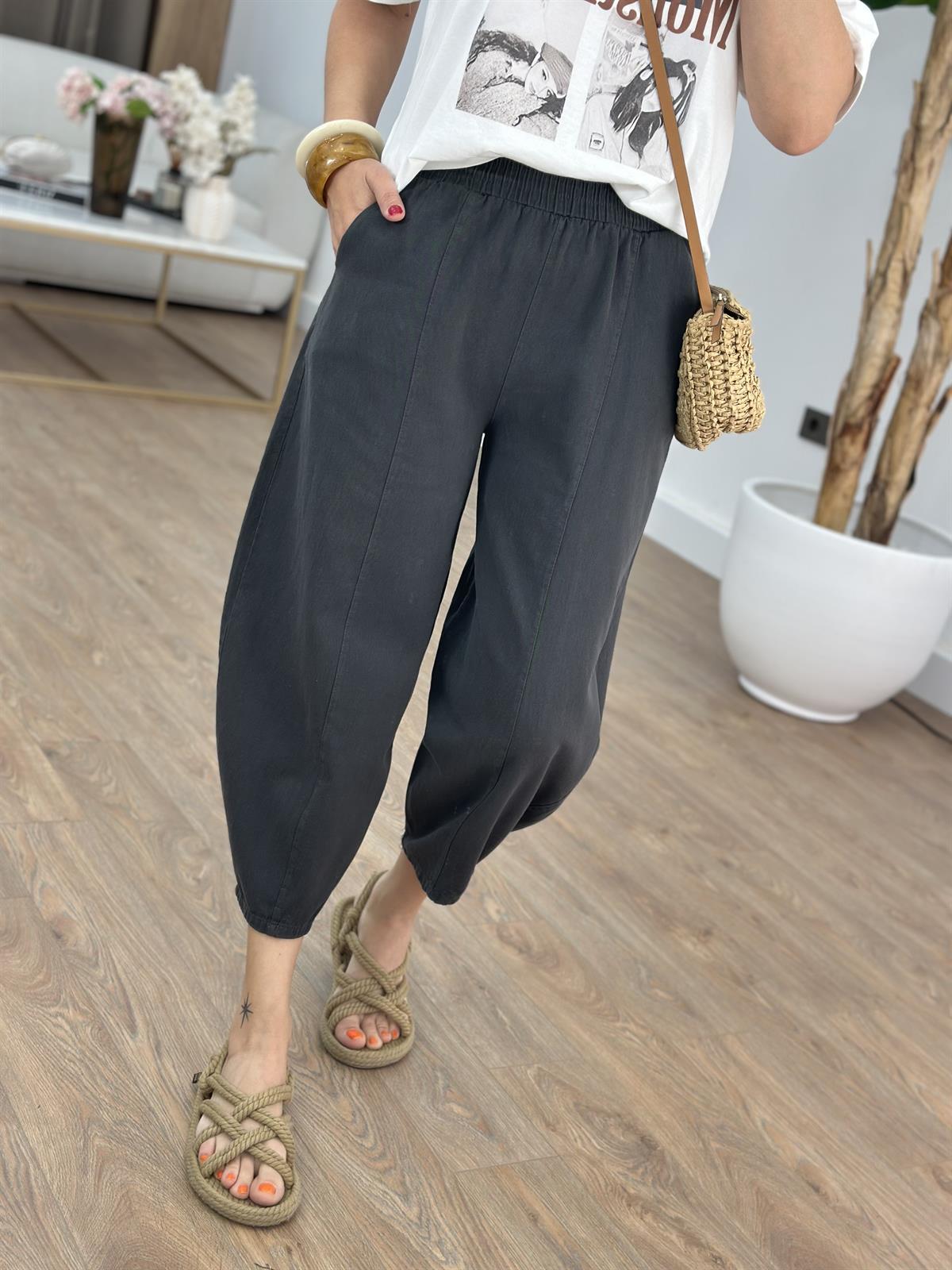 Beli Lastikli Gabardin Şalvar Pantolon - Antrasit