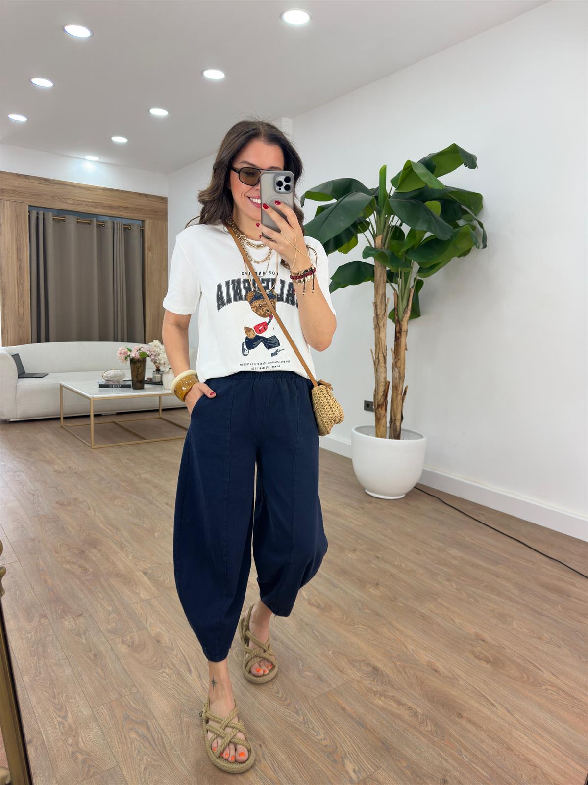 Beli Lastikli Gabardin Şalvar Pantolon - Lacivert