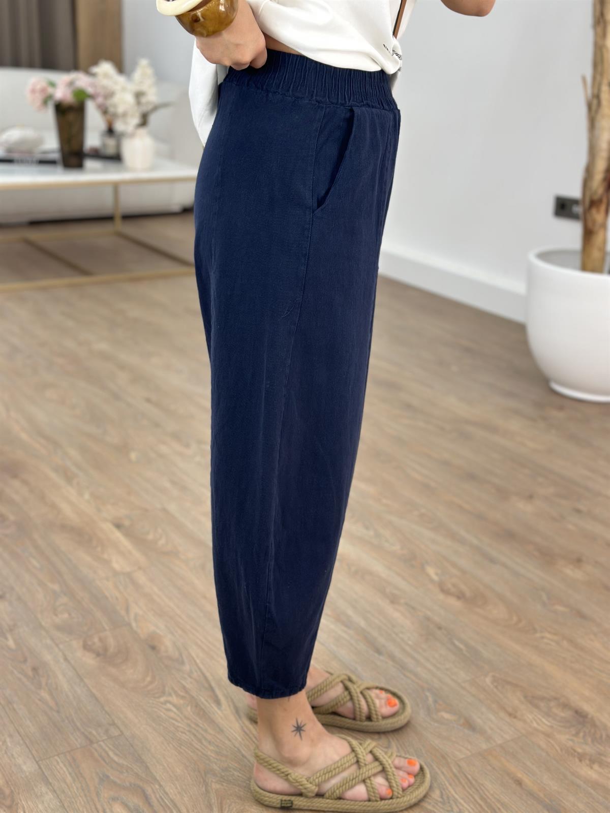 Beli Lastikli Gabardin Şalvar Pantolon - Lacivert