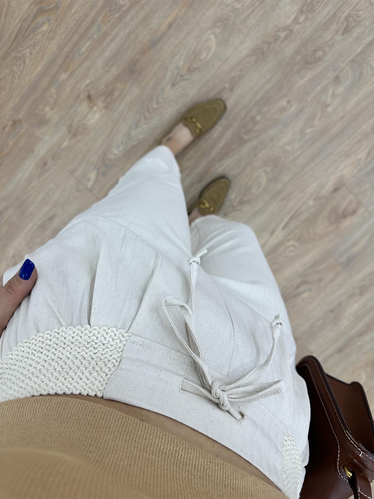 Beli Lastikli Keten Dokuda Havuç Pantolon