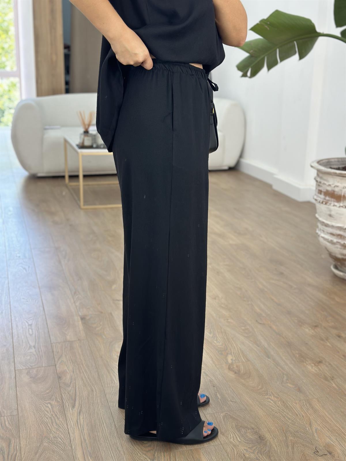 Beli Lastikli Keten Pantolon - Siyah