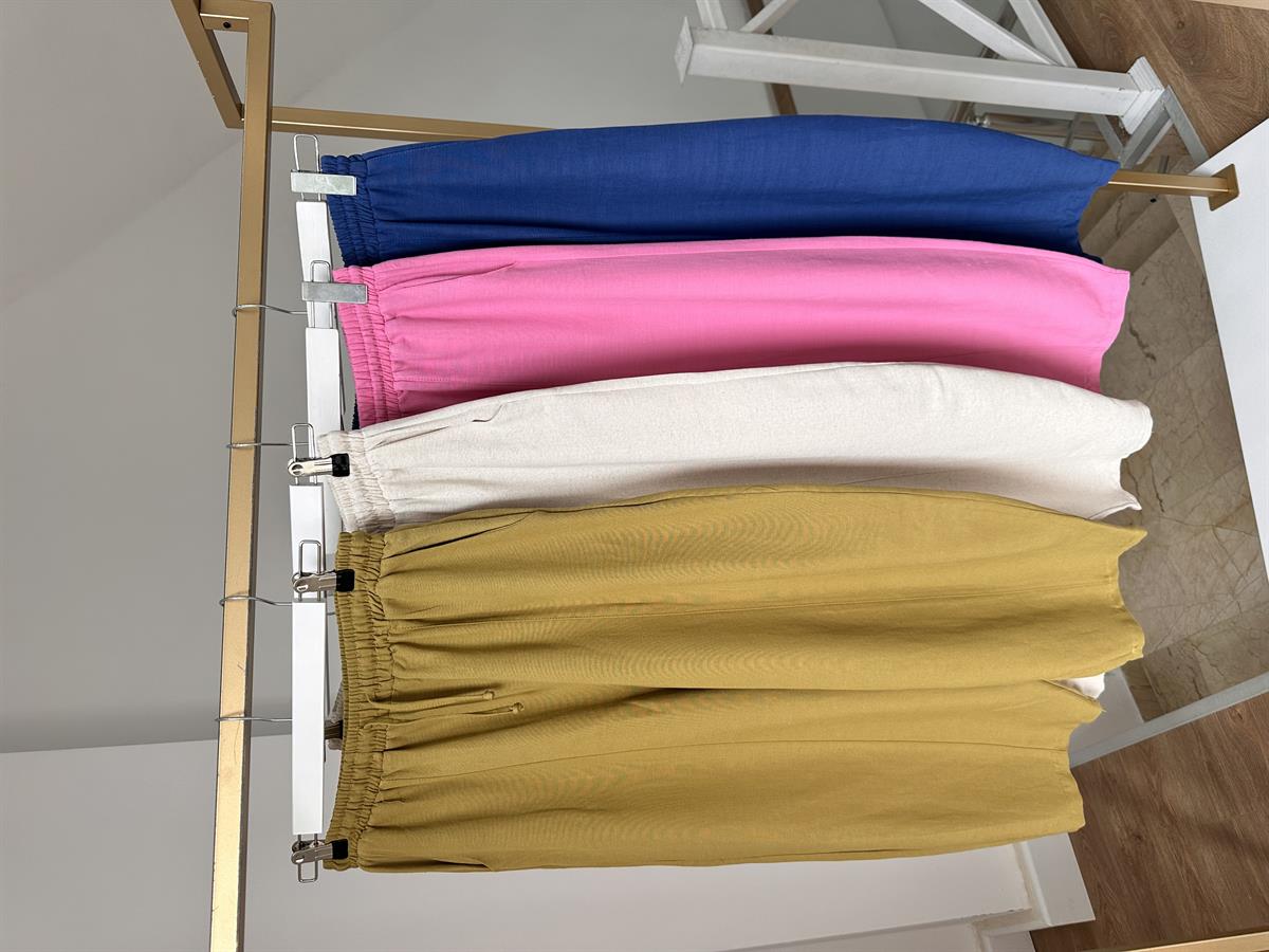 Beli Lastikli Keten Şalvar Pantolon-Olive