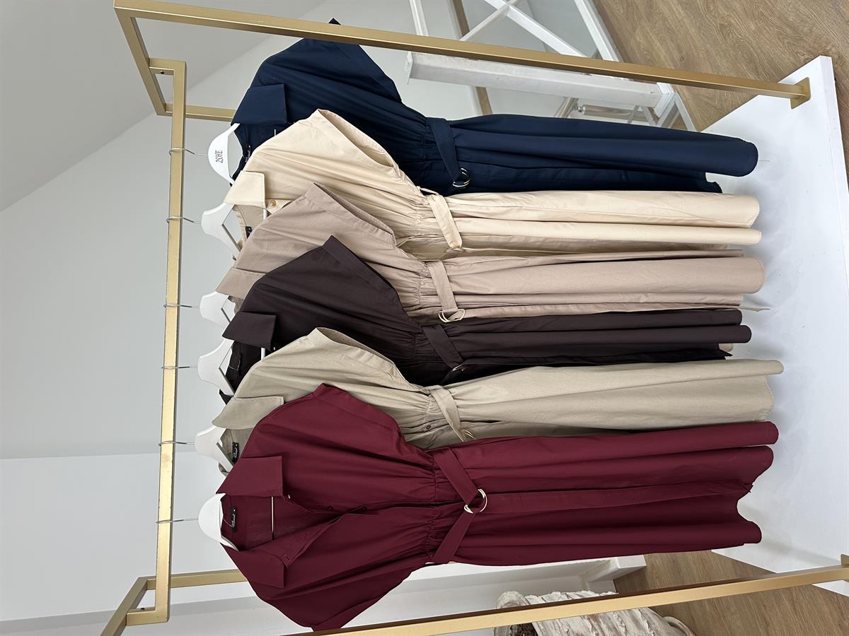 Beli Lastikli Kuşaklı Midi Elbise - Bordo