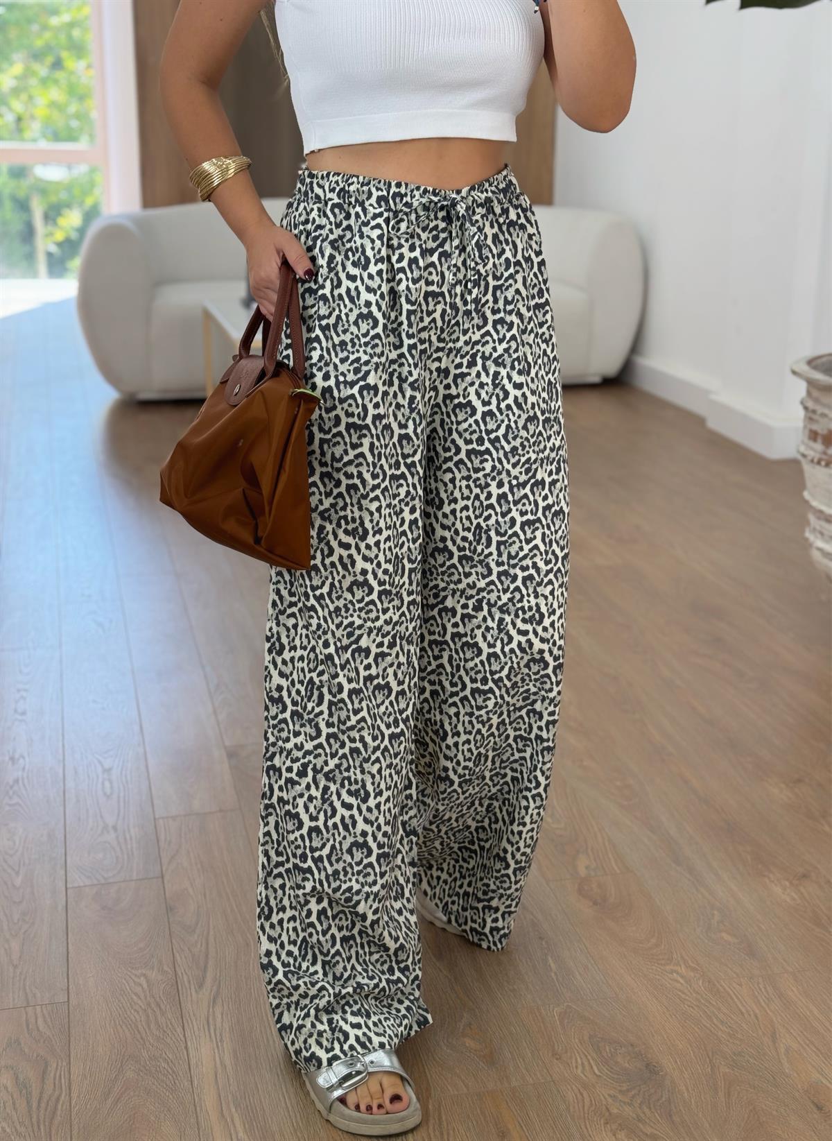 Beli Lastikli Leopar Palazzo Pantolon
