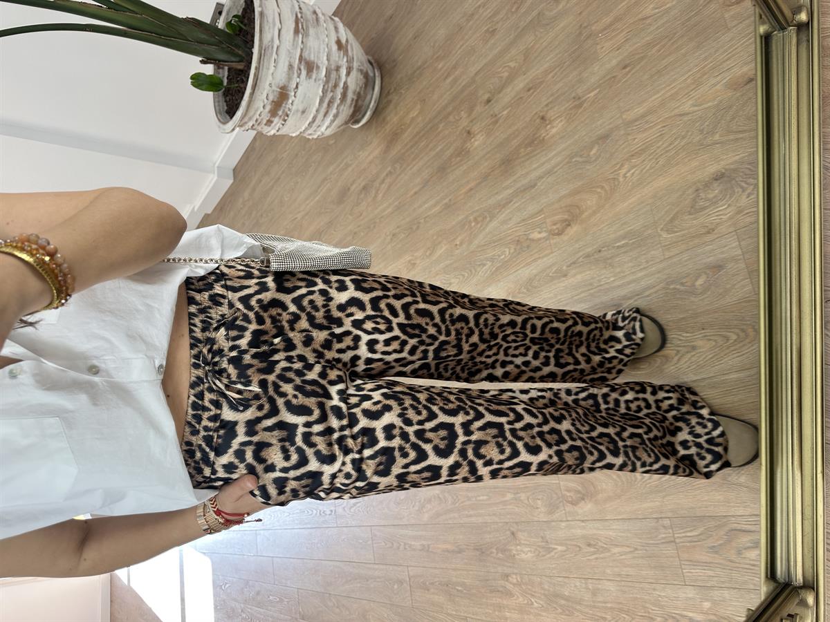 Beli Lastikli Leopar Saten Pantolon