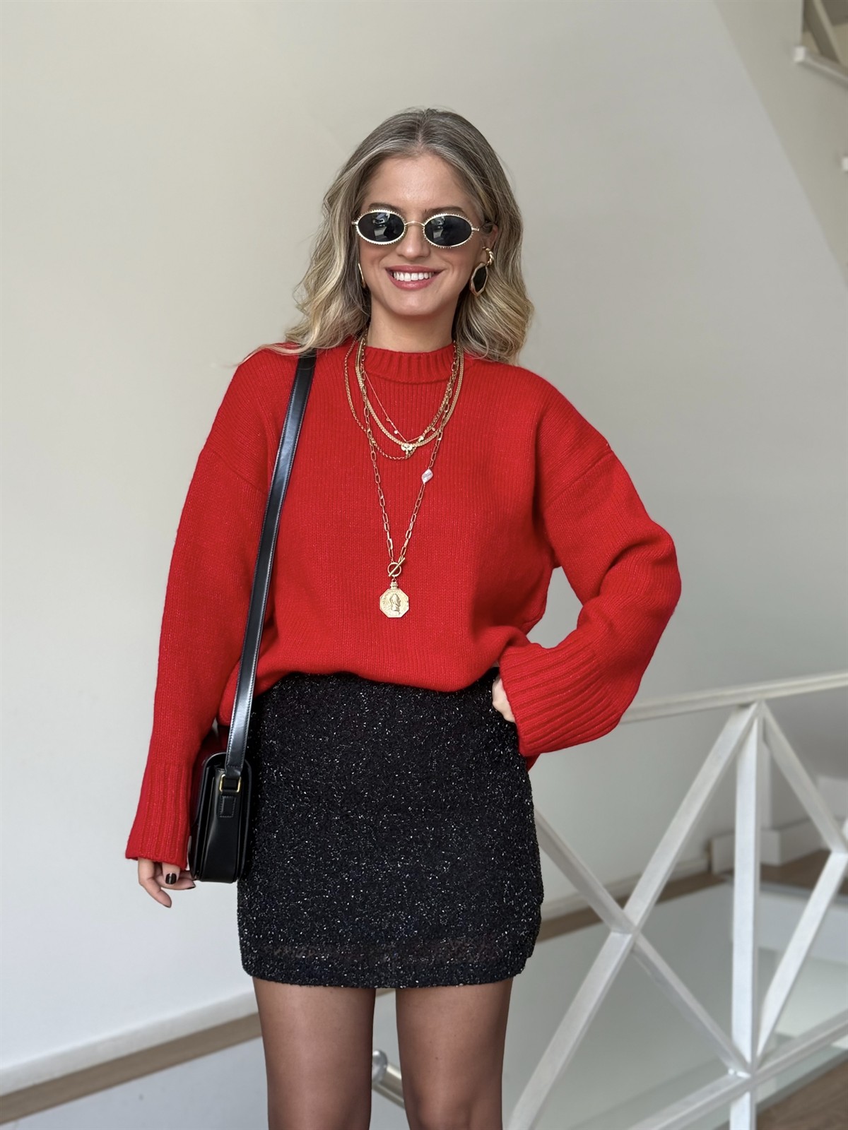 Beli Lastikli Likralı Parıltılı Mini Etek 