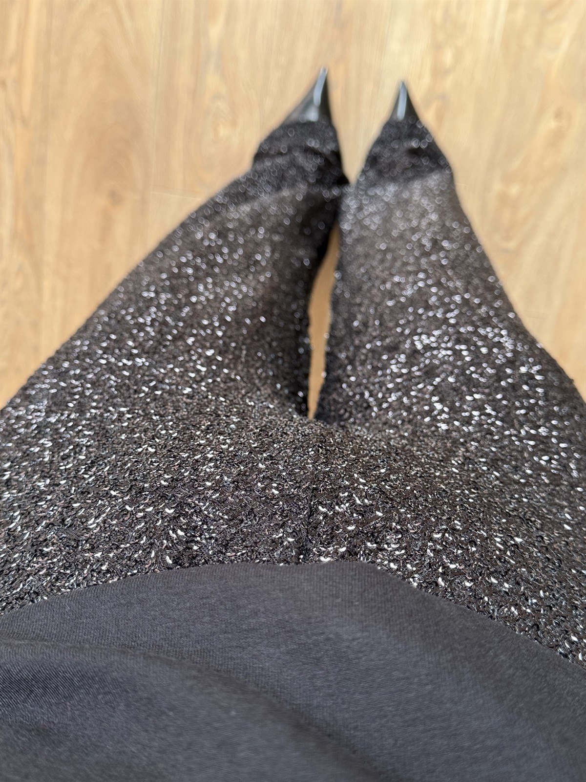 Beli Lastikli Likralı Parıltılı Pantolon